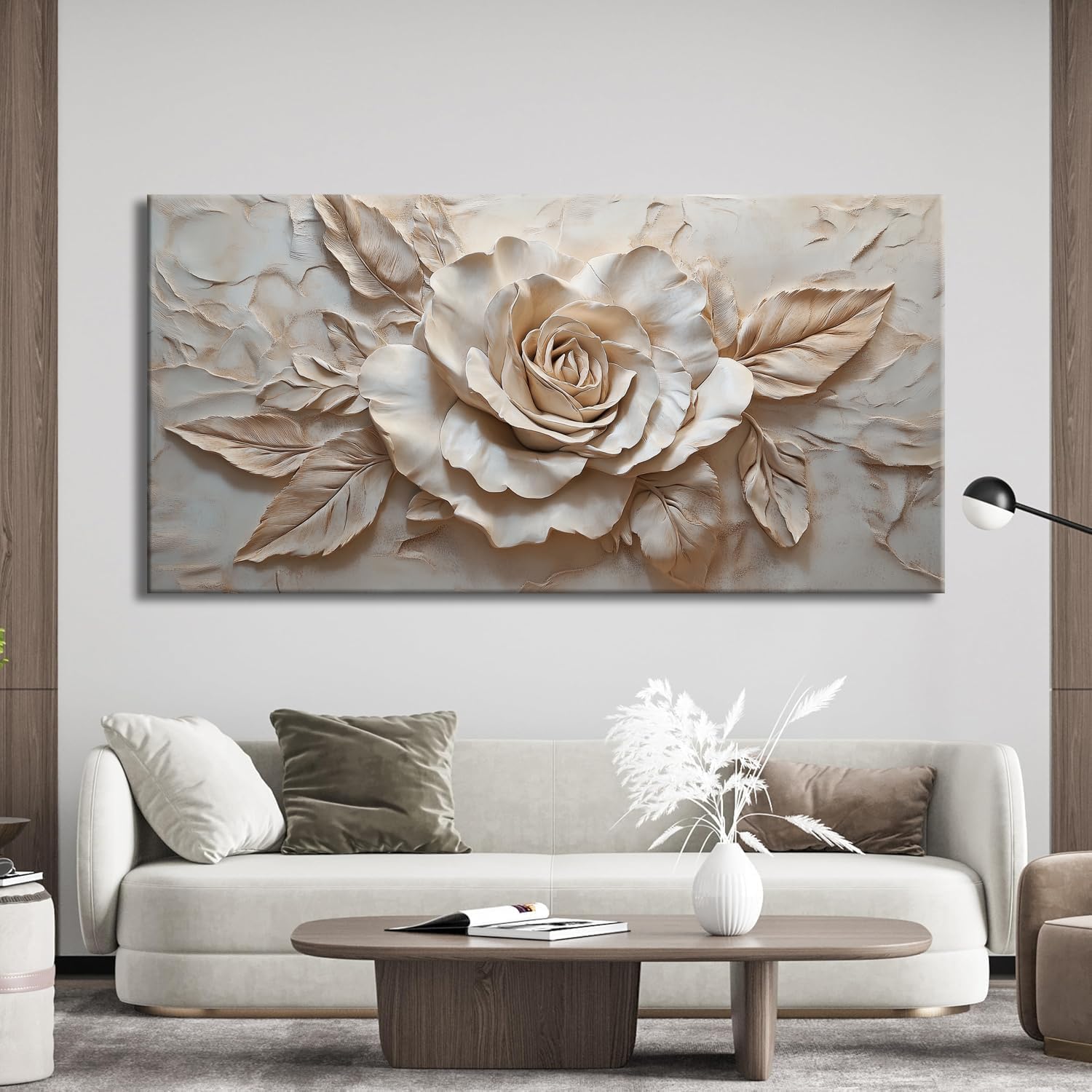 BirdSuite Vintage Warm Rose Art Picture - Layered Petal Texture Frameless Canvas Wall Art Painting for Entryway Console, Bedroom Vanity & Living Room Accent Wall - 40'' x 20''