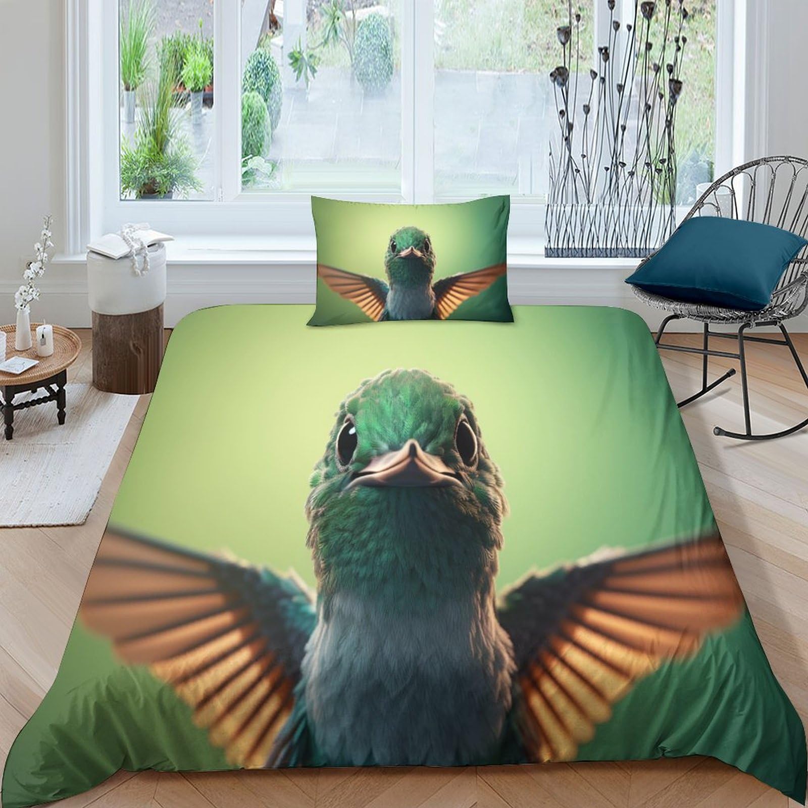 Housse de couette colibri 3D en microfibre 135x200 cm avec 2 taies d'oreiller
