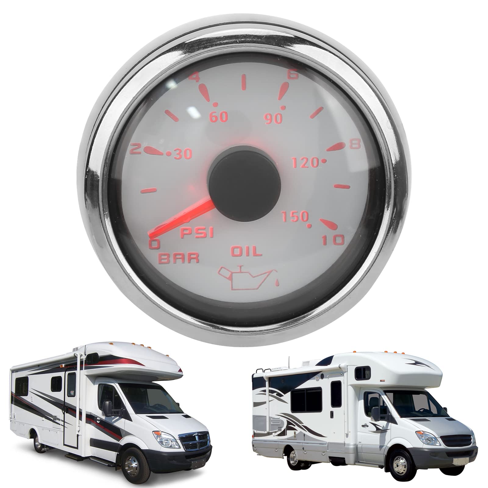 Indicatore di Pressione del Carburante, Indicatore di Pressione Dell'olio 52mm/2.0in 10‑184Ω Retroilluminazione Colorata Regolabile Universale per Auto e Barche(bianco) Manometro dell'olio Manometri