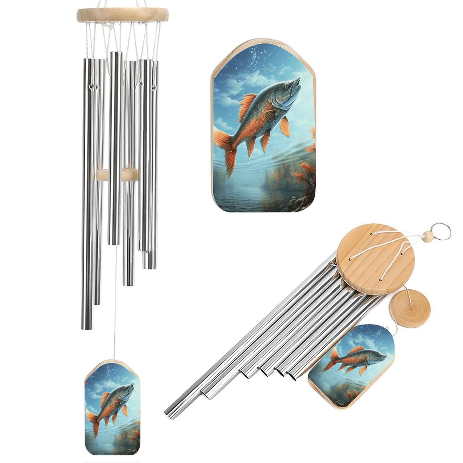 Outdoor Wind Chimes, Safflower Flying Fish Printed Wind Chimes,Simple Wind Chimes,Curtain Wind Chimes for Home Decoration