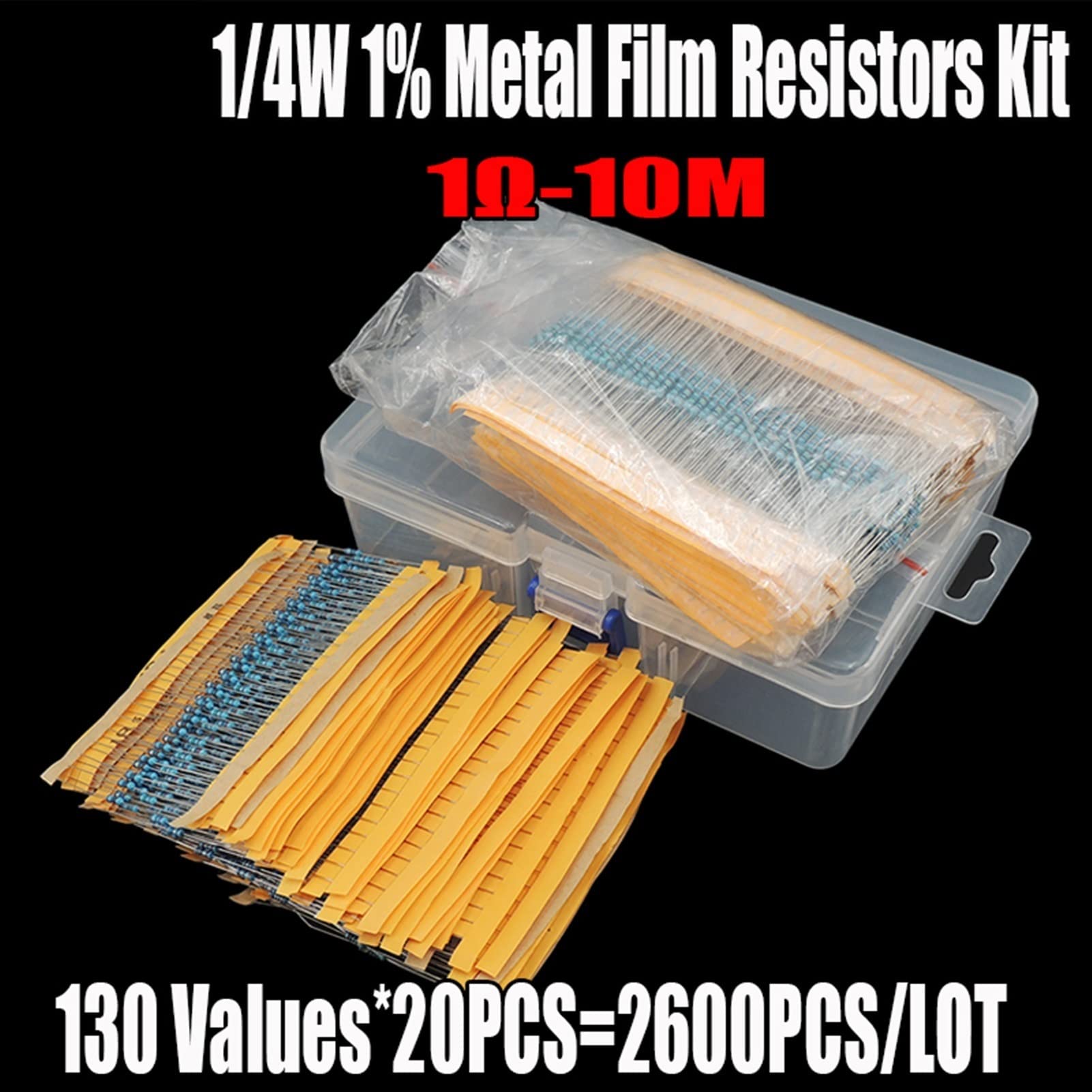 2600 Pz/Lotto 130 Valori 1/4W 0.25W 1 Percent Resistori a Film Metallico Set, Kit di Assortimento di Resistori Lotto