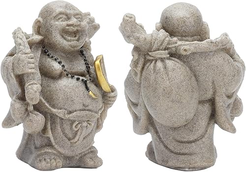 Miniatura 6 de Cyrank Estatua de Buda riendo, 3.1 pulgadas de resina de Buda feliz estatua de risa Feng Shui Buda escultura decoración para escritorio en casa