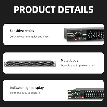 Graphic Equalizer 15-Band Stereo EQ for Home Audio, Dual Channel Professional DJ Equalizer, Noise Reduction 1U Rack Mount (EQ-215)