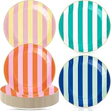 60 Pcs Striped Paper Plates Summer Colorful 9 Inch Disposable Party Plates for Last Toast Coast Birthday, Bachelorette, Baby Shower, Summer Party Supplies