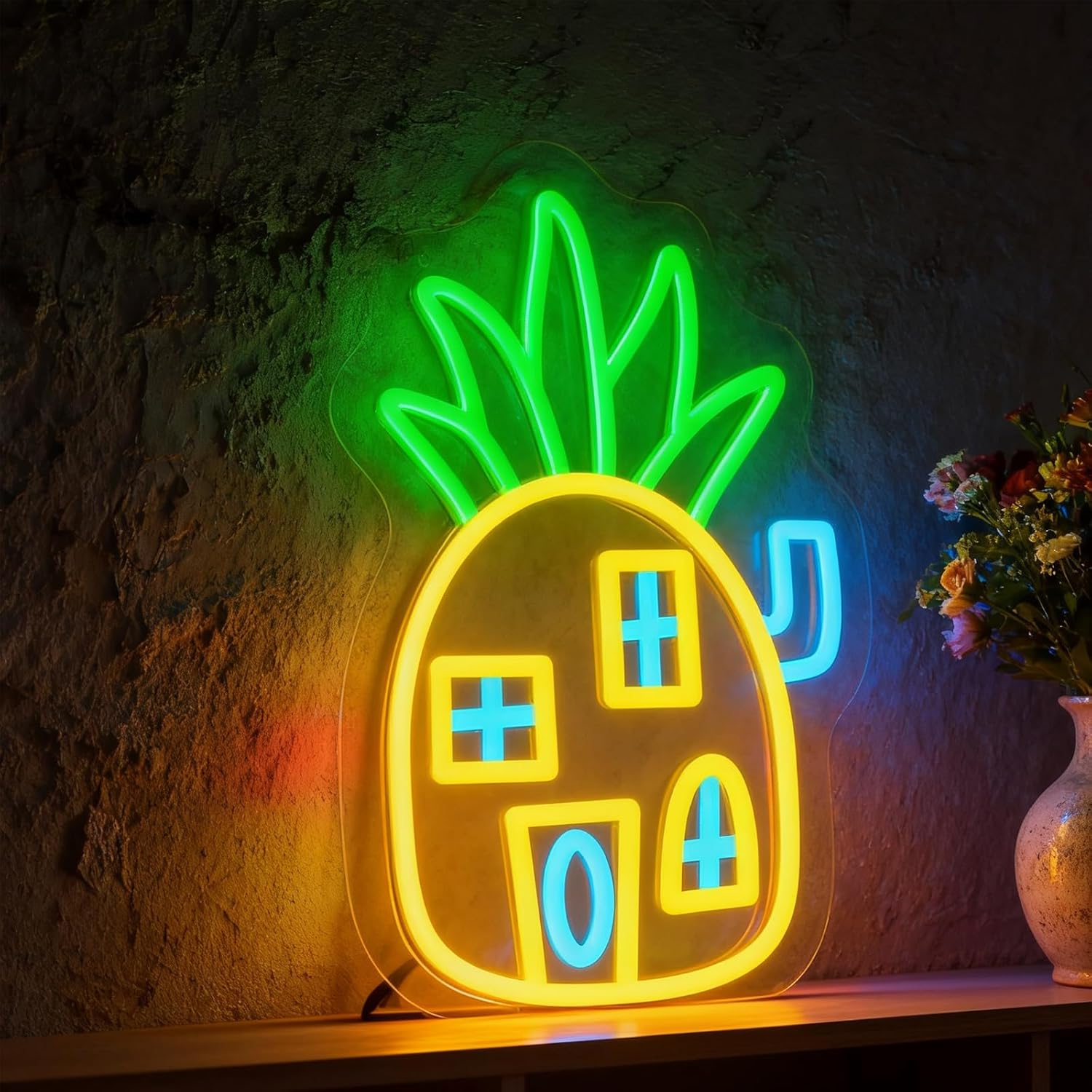 Pineapple House Neon Sign for Wall Decor Yellow Cartoon Light Up Led Sign Birthday Party Gifts Led Decorative Night Signs Cute Room Decorations Christmas Party Gifts for Boys Girls Bedroom