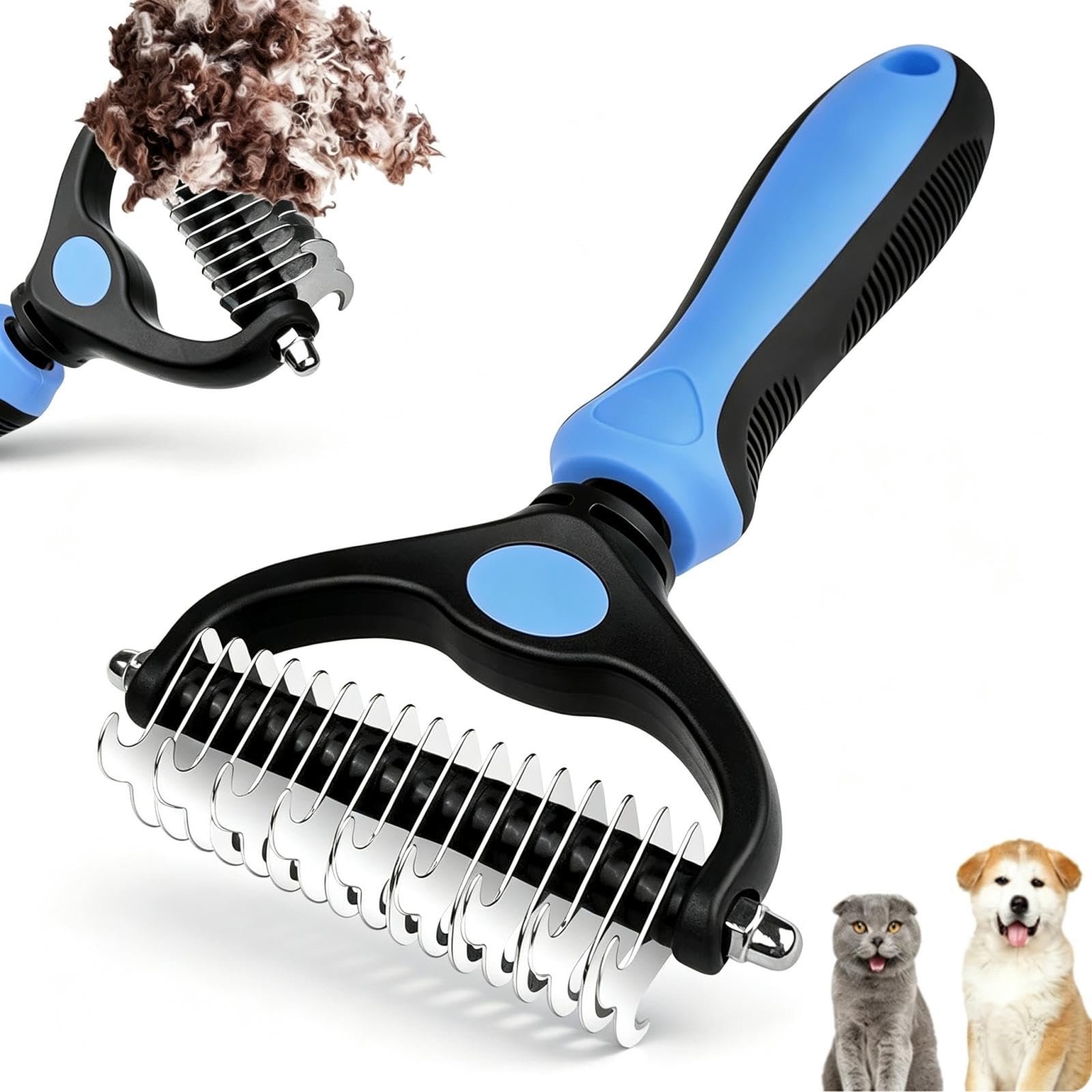 Mesybveo Deslanador para Perros Pelo Largo Acero Inoxidable, Cepillo Perro 17+9 Dientes, Cepillo Gatos Elimina Subpelo,Mango Antideslizante con Orificio para Colgar, Peine Perros para Perros, Gatos