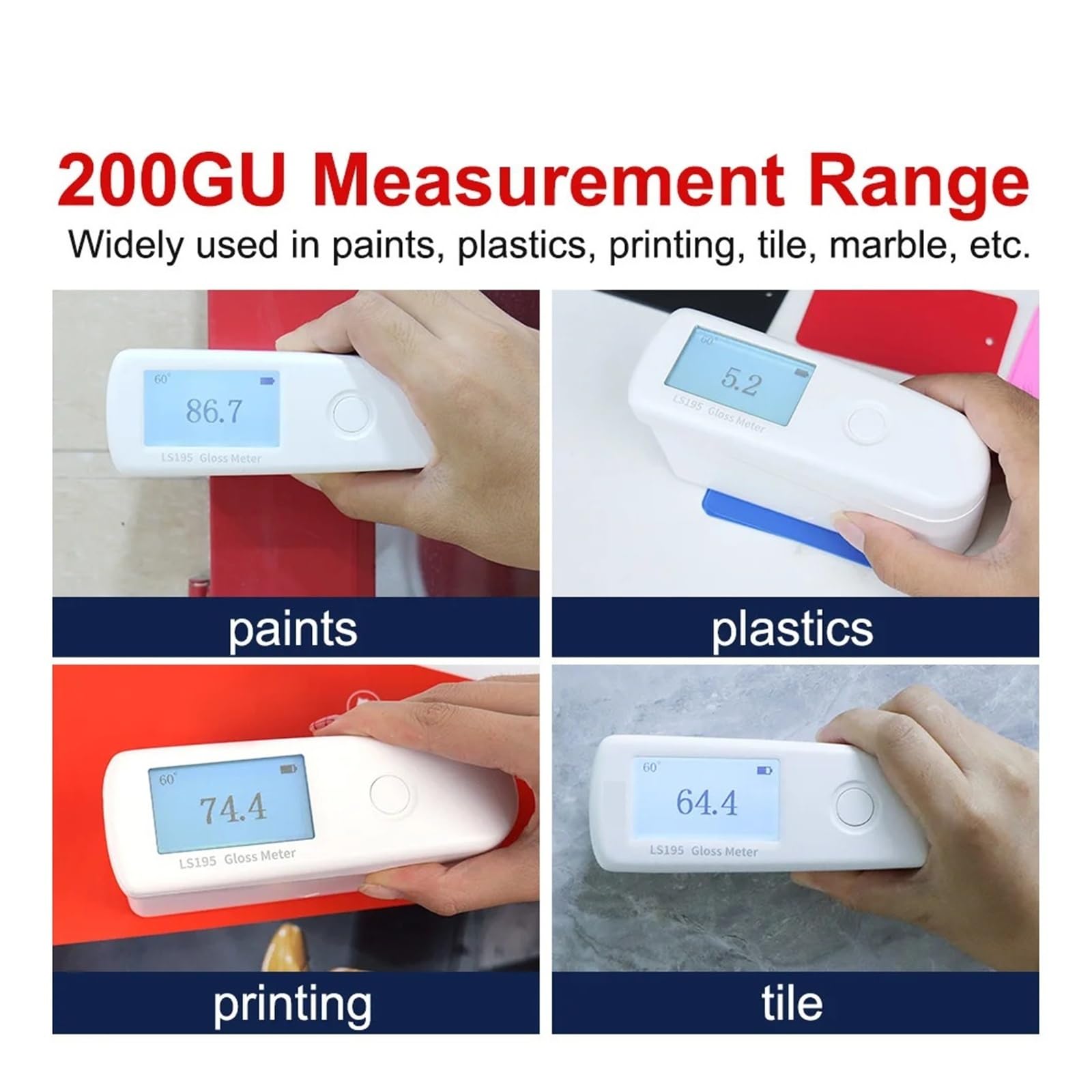 Medidor de brillo digital LS195 Medidor de brillo 0-200GU Ángulo 60° Operación sencilla | Software de fácil operación Modo QC Resolución 0.1GU
