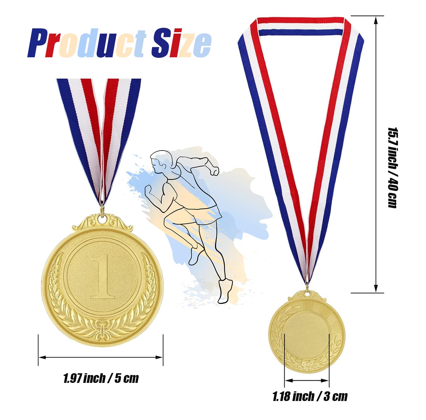 SULOLI 12 Pièces Médailles d'or avec Rubans de Cou,Enfant Medaille Recompense pour Jeux Scolaires,Sport,Compétitions(5cm)