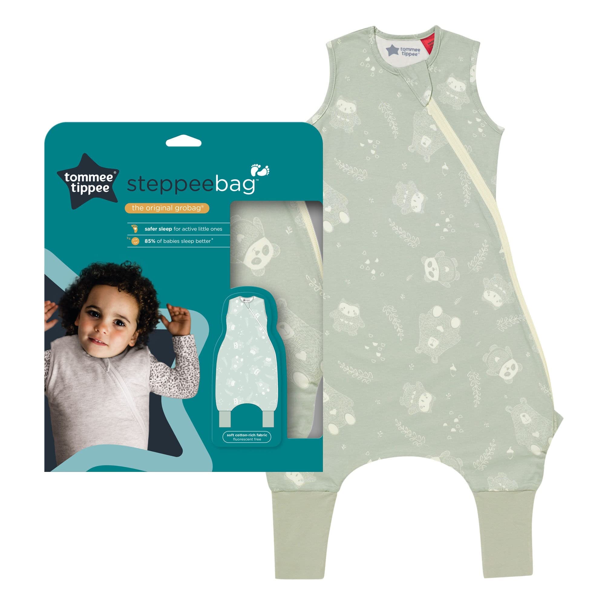 Tommee Tippee The Original Grobag Steppee, Saco-pijama, Tejido Suave Rico en Algodón, 18-36m, 1.0 TOG, Woodland Gro Friends