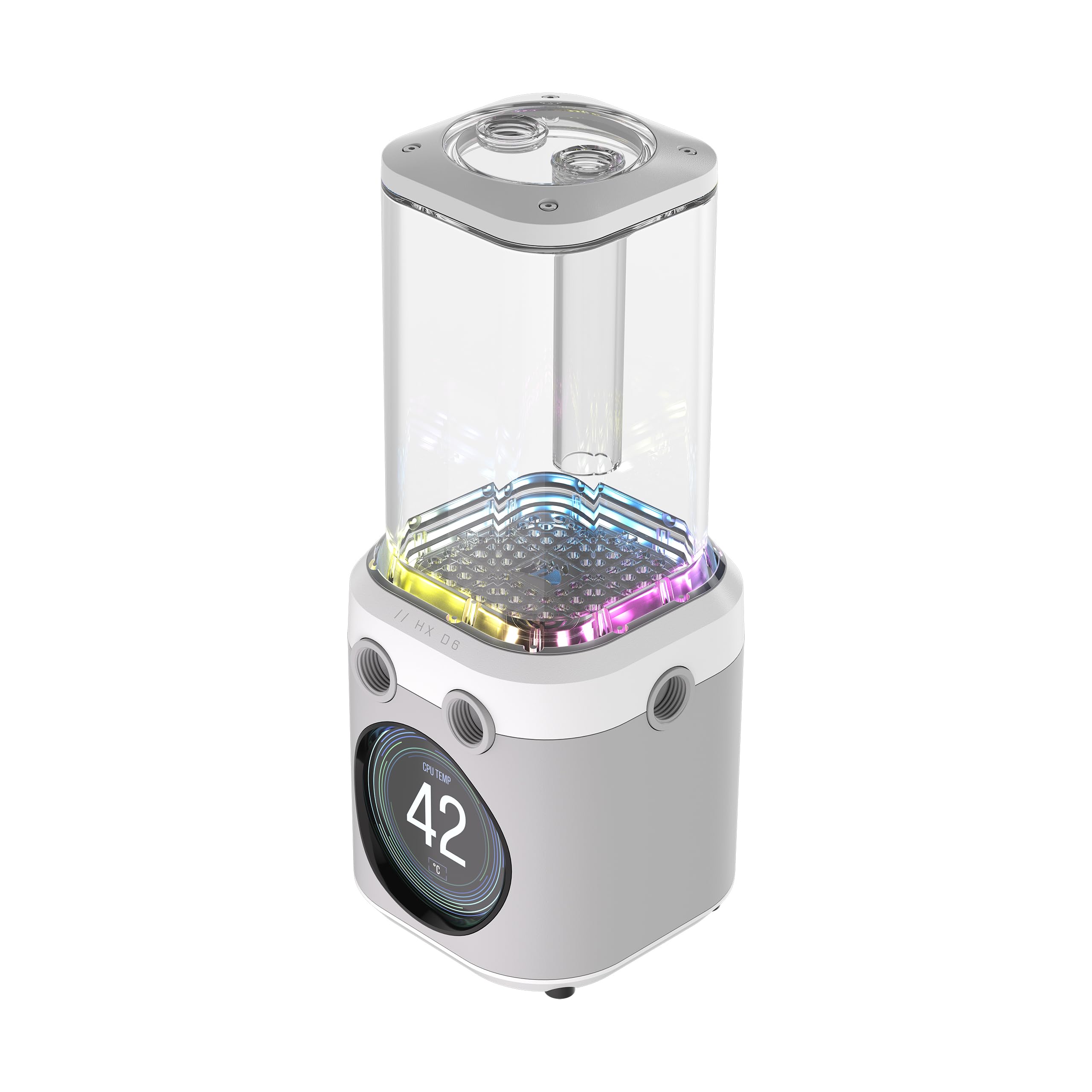 CORSAIR iCUE Link XD6 RGB Elite Unidad de Bomba/Depósito LCD – Bomba FlowDrive MAX, Pantalla LCD IPS de 480x480, Sensor de Temperatura Integrado, 22 LED RGB Direccionables – Blanco