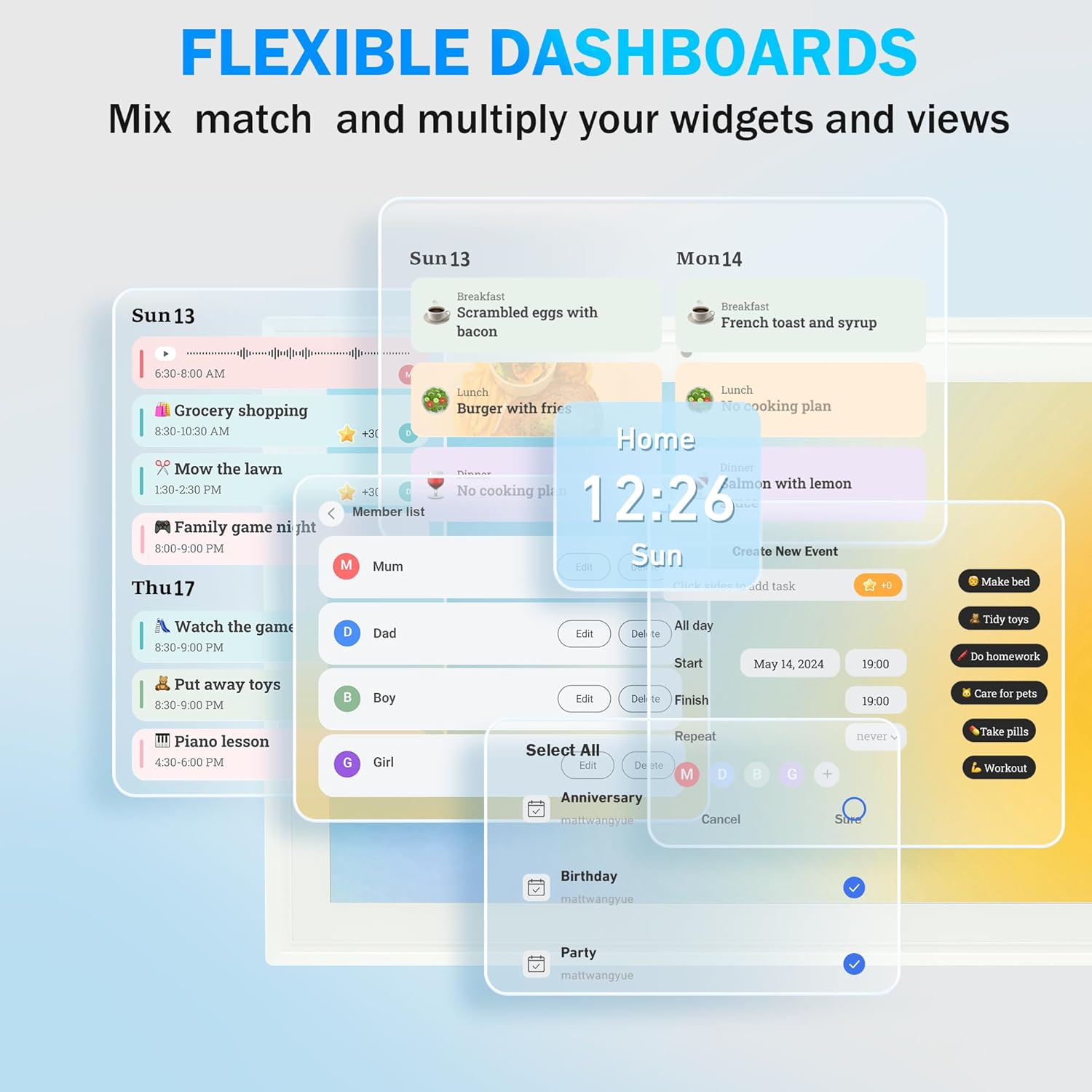 Digital calendar, 15.6 Inch Wifi Digital Calendar Chore Chart, 1920 * 1080P Full HD Touch screen Display for Family Meal Planner,Schedules, Photos, and Family Organization (15.6 inch)