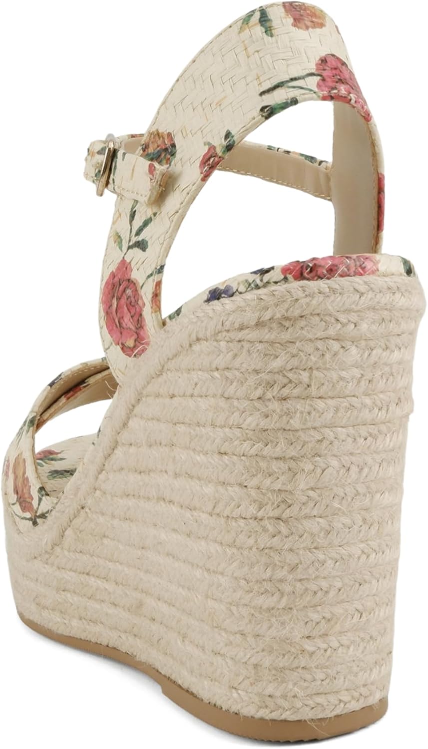 Soda Chatwin ~ Women Square Toe Crisscross Band High Heel Espadrille Wedge Sandals - Image 3