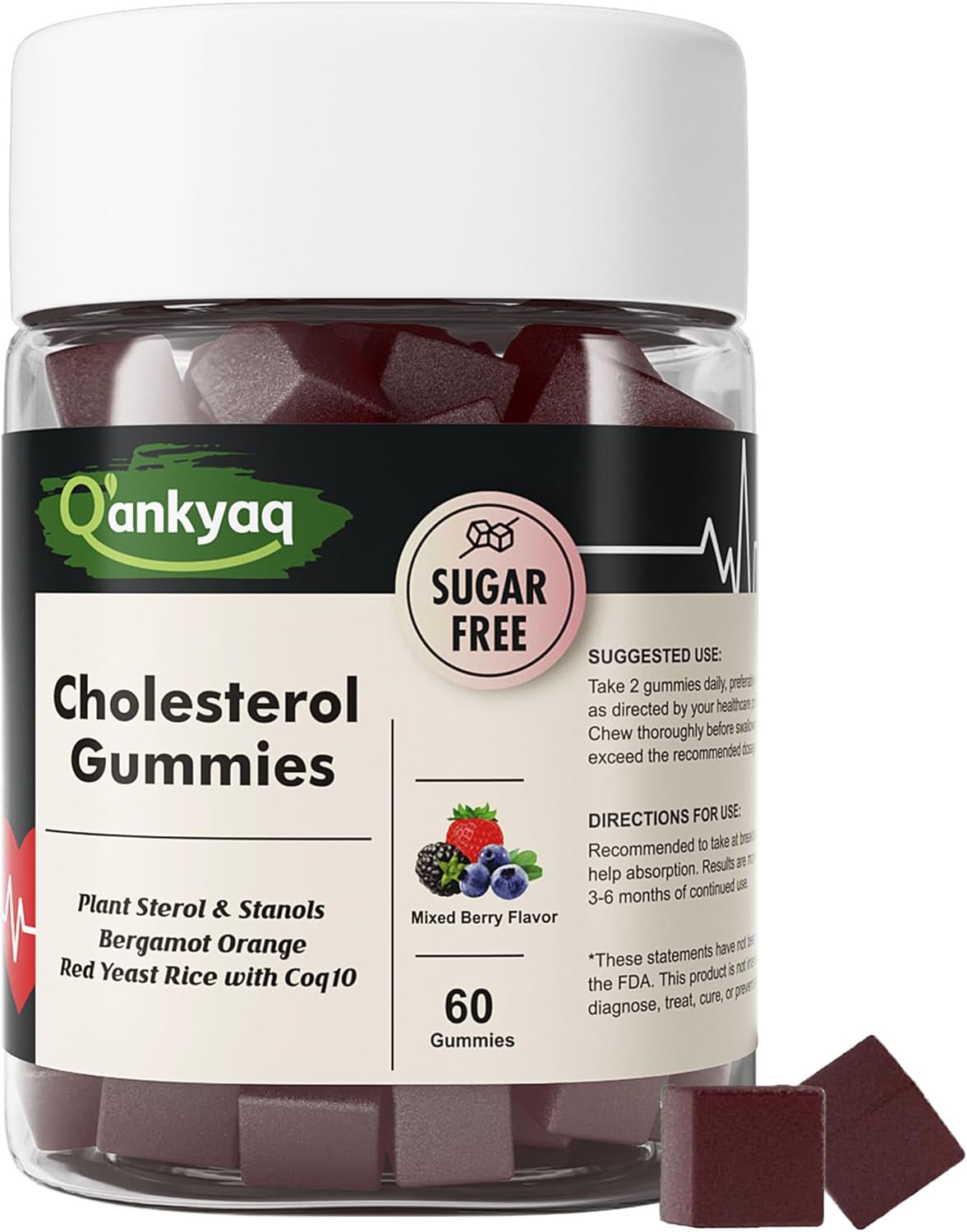 Cholesterol Lowering Gummies, Plant Sterols & Stanols Supplement, LDL Cholesterol Lowering with Red Yeast Rice, Citrus Bergamot and CoQ10 for Women & Men, Sugar Free, 60 Counts