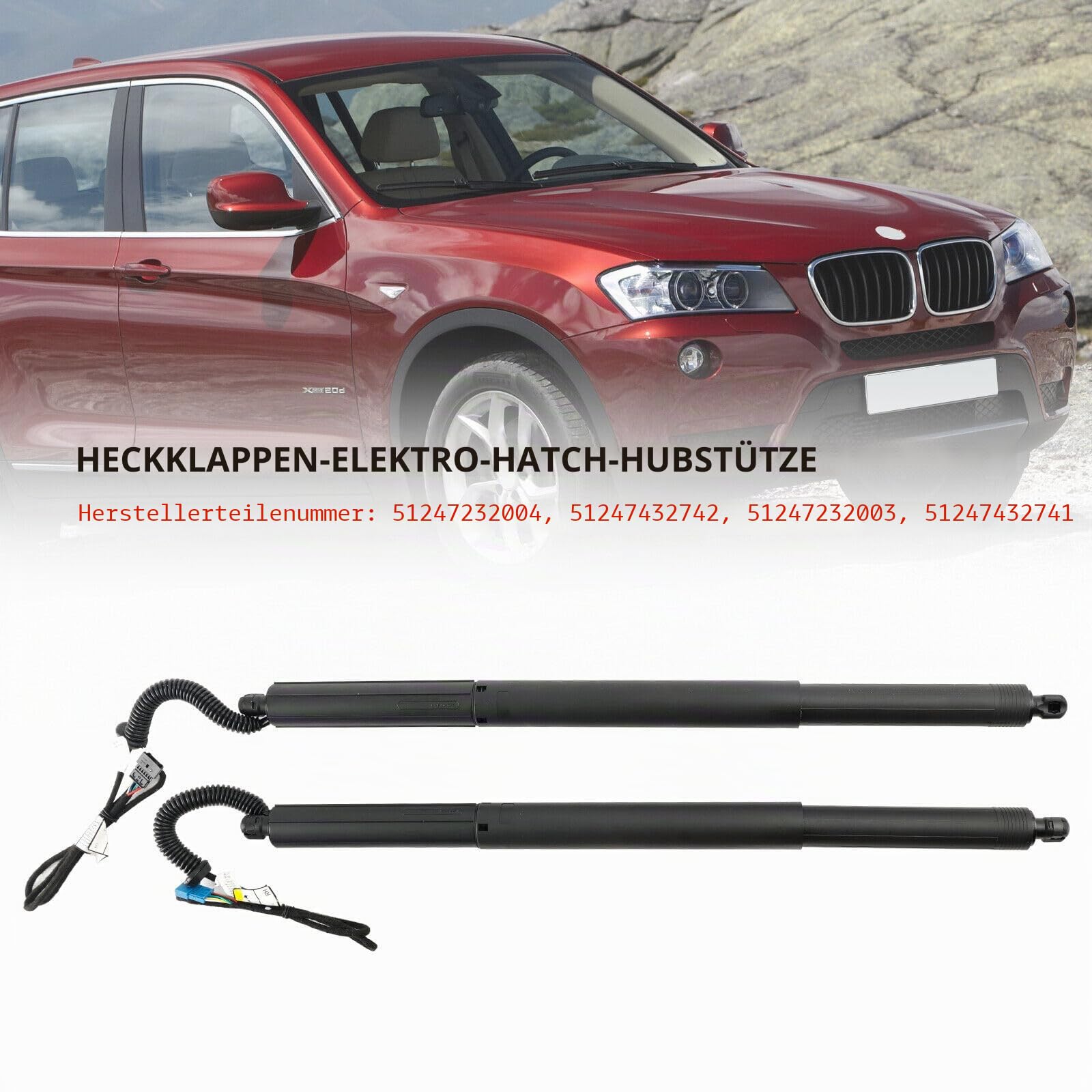 Paar Hinten Rechts + Hinten Links Elektrische Gasfeder Gasdruckfeder Heckklappe Ersatz für X3 F25 2010-2017 Autozubehör Teil# 51247232003 51247232004