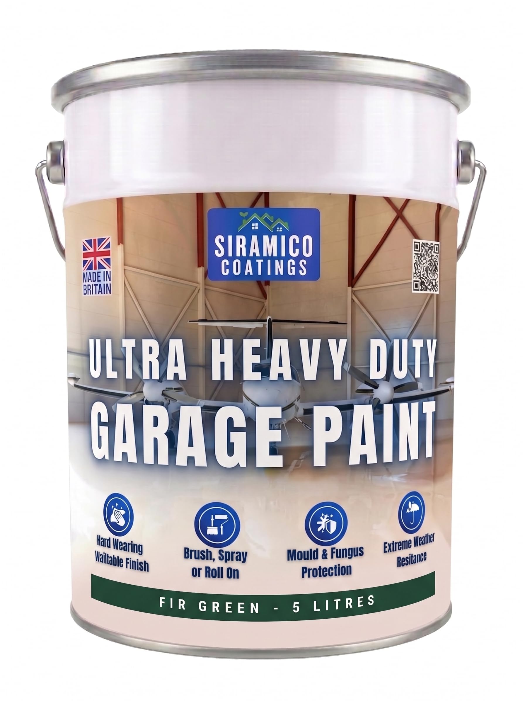 SIRAMICO COATINGS One Coat - Ultra Heavy Duty Garage Floor Paint - 5 Litres - White - Green - Light Grey - Brown - Anthracite (Fir Green)