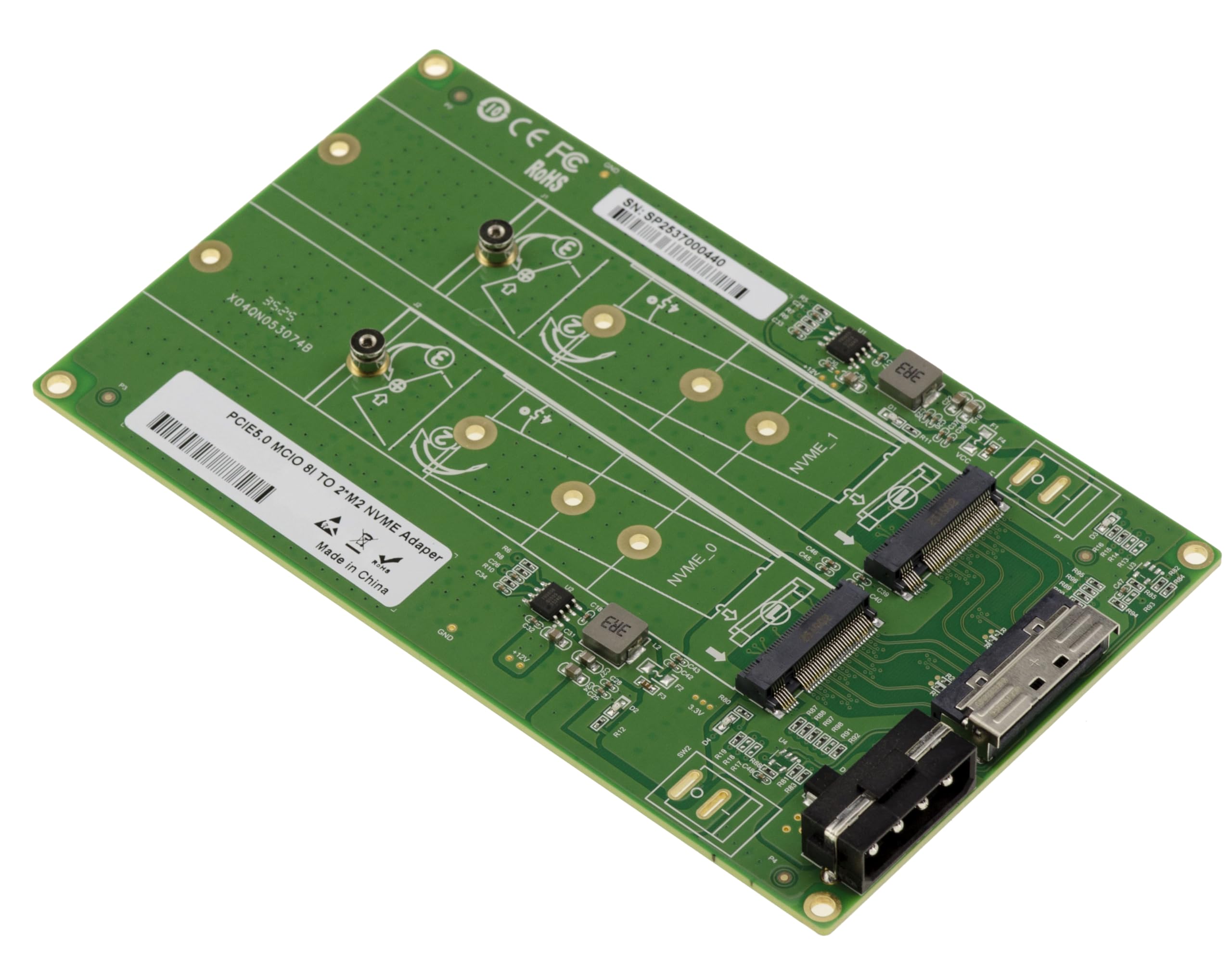 KALEA-INFORMATIQUE Adapter Gen 5.0 do 2 dysków SSD M2 PCIe NVMe M Key do MCIO 8i – przepustowość 32 GB