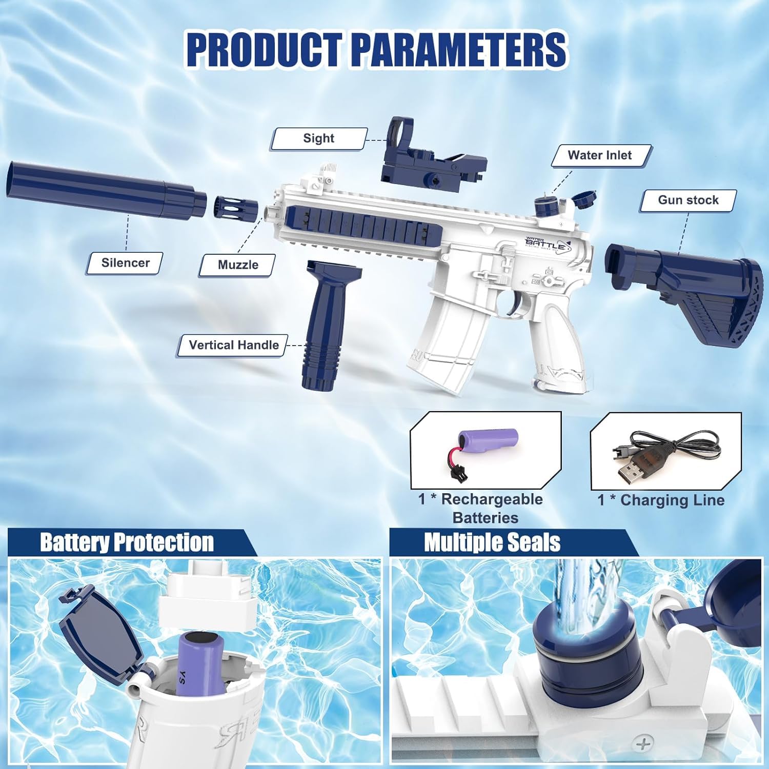 Pistole ad Acqua elettrica 2025, Caproka Pistola acqua elettrica, Water Gun Automatico, Giocattolo Blaster per Bambini e Adulti, Giocattoli da gioco per tiro in piscina per acqua all'aperto