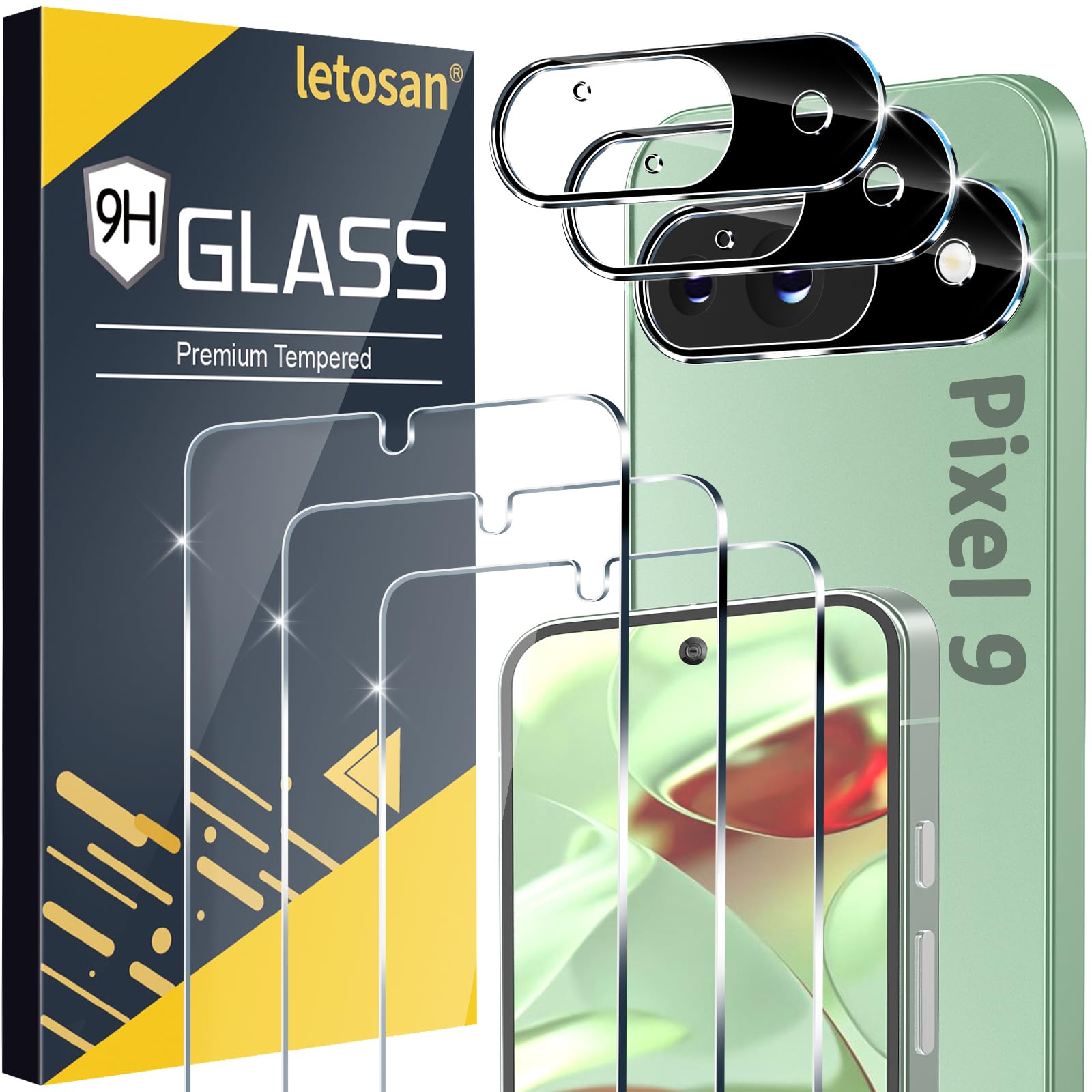 [3+3 Pack] Glass Screen Protector for Google Pixel 9 5G 6.3 Inch, 9H Tempered Glass, Ultrasonic Fingerprint Unlock,HD Clear Case Friendly for Google Pixel 9 Tempered Glass Screen Protector