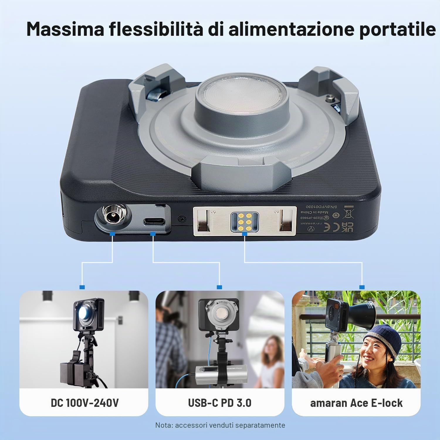amaran Ray 120c 120 W Luce LED COB Full-Color Ultra-Compatta con Attacco Bowens, USB-C PD & Ace E-Lock, IP54