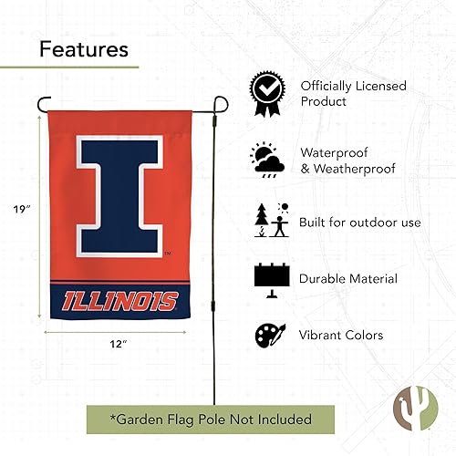 Miniatura 4 de Desert Cactus Bandera de jardín de la Universidad de Illinois UI  19 x 12 pulgadas, bandera de Illinois Illini, para exhibición al aire libre y