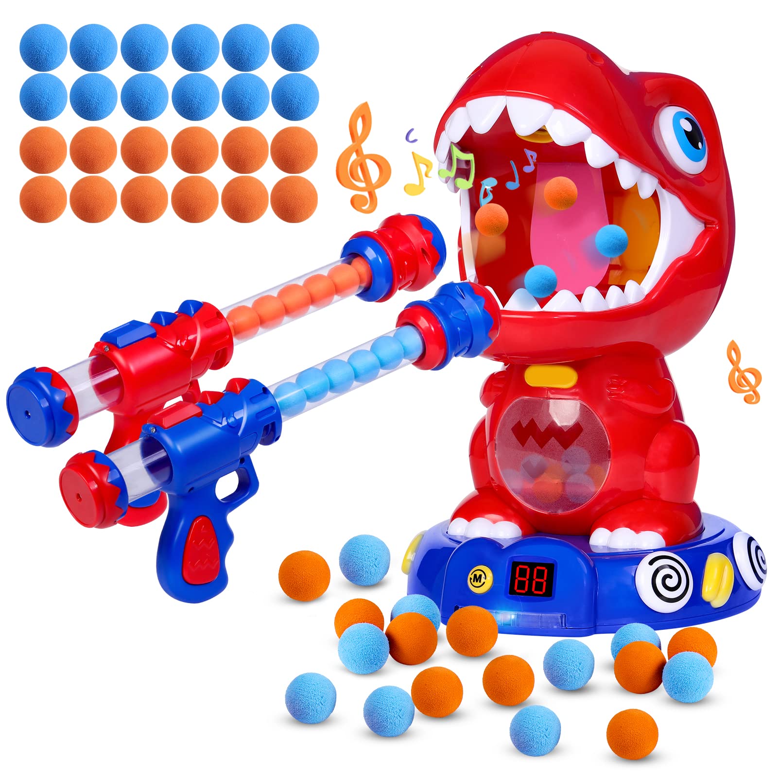 Movable Shooting Toy Sets for Kids - Dinosaur Target Shooting Games with 2 Air Pump Guns, LCD Score Recorder, Spray Effect, and Sound - Fun Competition Game Gift for Kids Ages 4 5 6 7 8+ Years Old