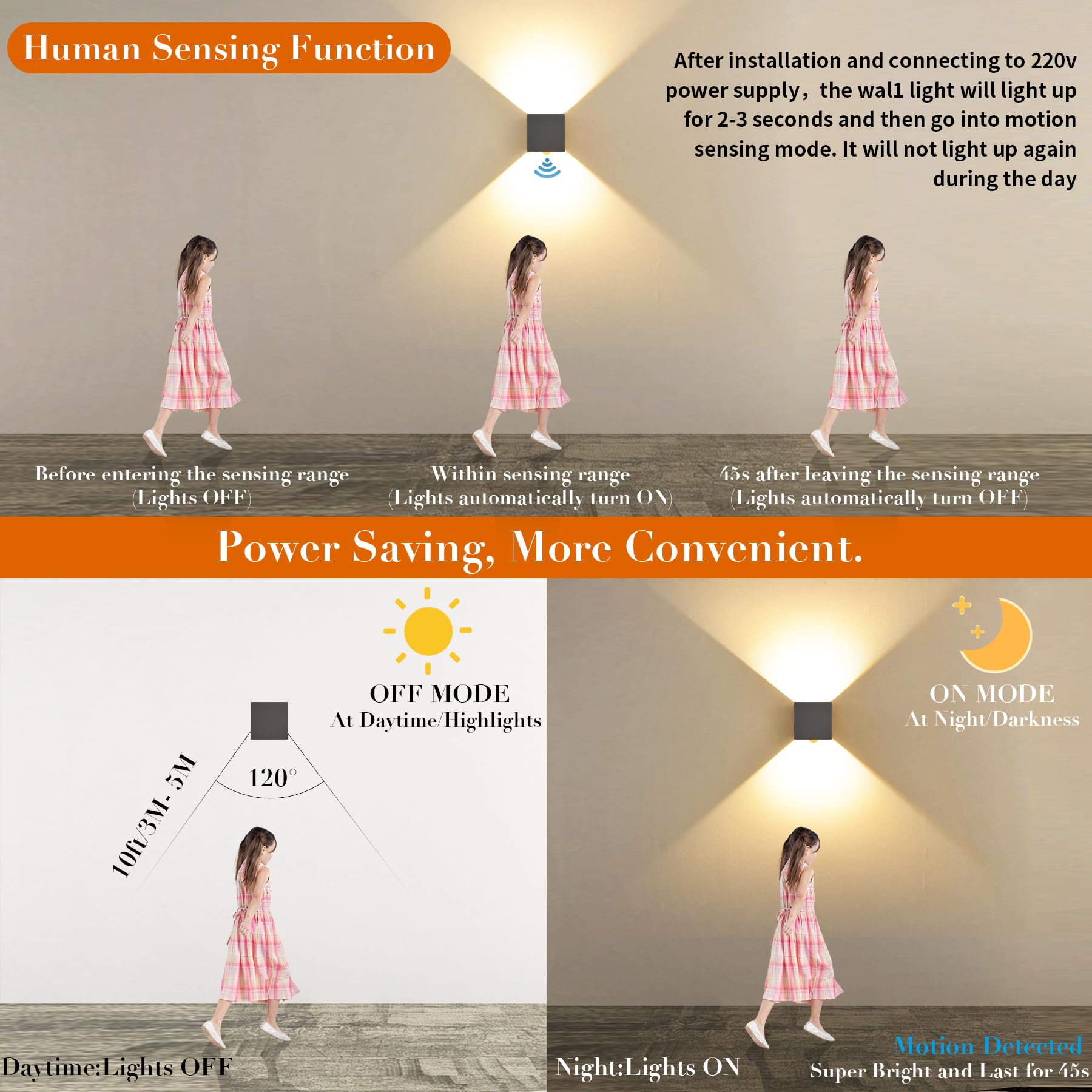 Applique da Parete con sensore di movimento LED 12W,Moderno Lampada da Parete Angolo del Fascio Regolabile Esterno Interno 3000K Bianco Caldo,Impermeabile IP65 Lampada a Muro in Alluminio,Grigio Scuro