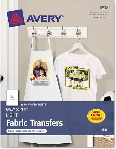 Avery 8938 Transferencias de camisetas termoadhesivas, tela fligera, 18PK, 8-12 pulgadas x 11 pulgadas disponible en Yaxa Peru