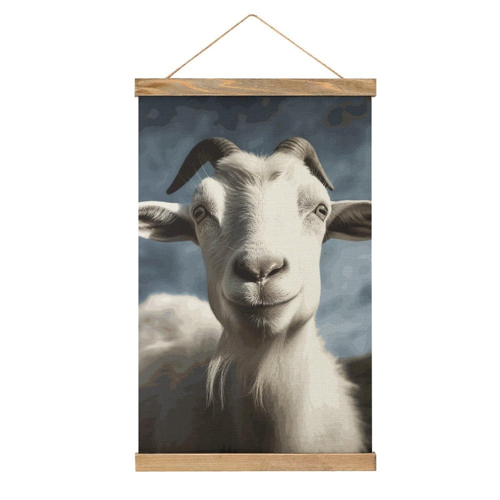 Fodpand Style Goat Wall Art 20.4"X13.1" - Linen Canvas Hanging Banner Poster With Wooden Frame, Pictures Artwork Wall Art Decor For Living Room Bedroom Office, Ready To Hang