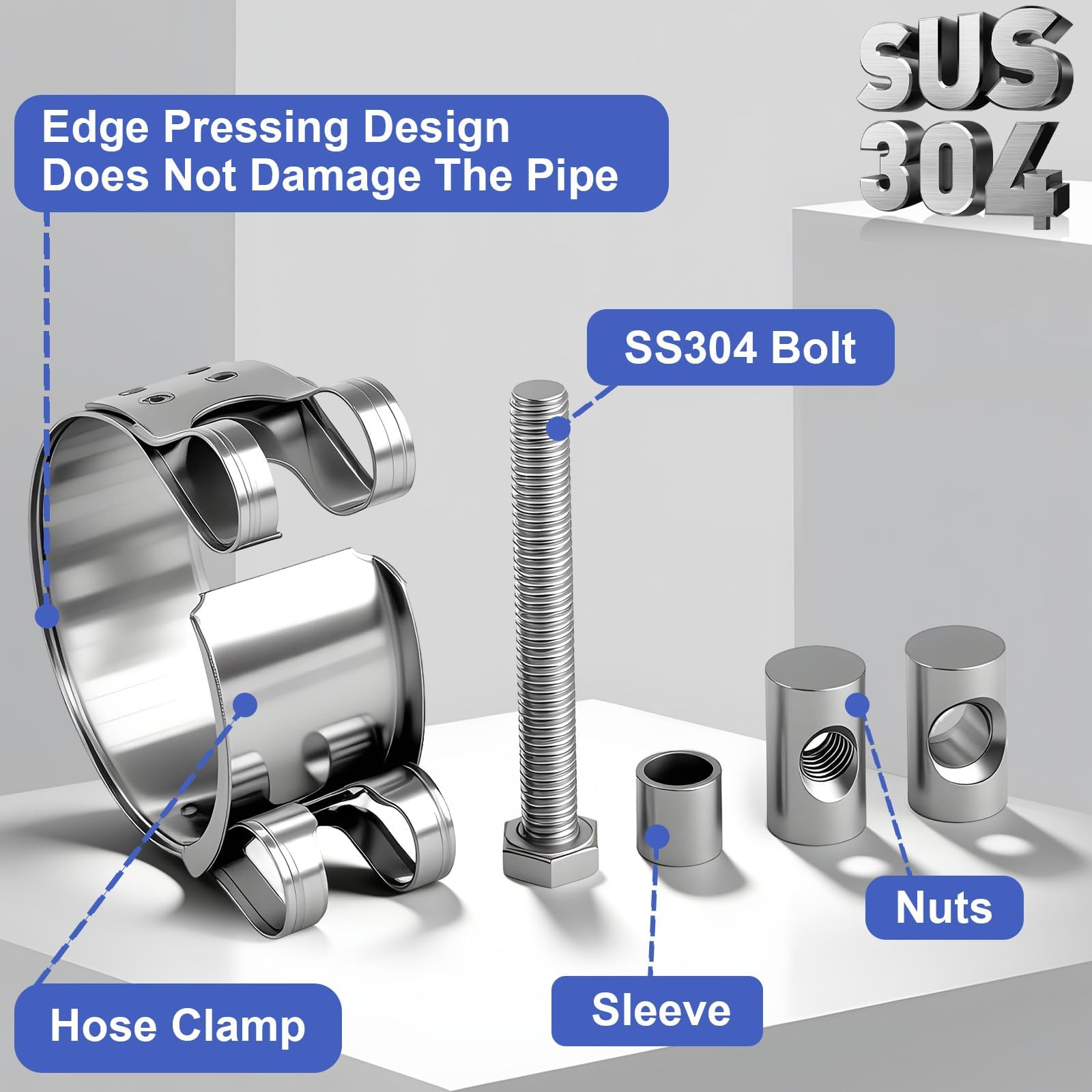 Abrazaderas de manguera, 8 unidades, abrazadera de perno articulado, 23-25 mm, acero inoxidable, tubo de escape, ancho de banda de 18 mm para tubos de escape de motocicletas y tubos de agua