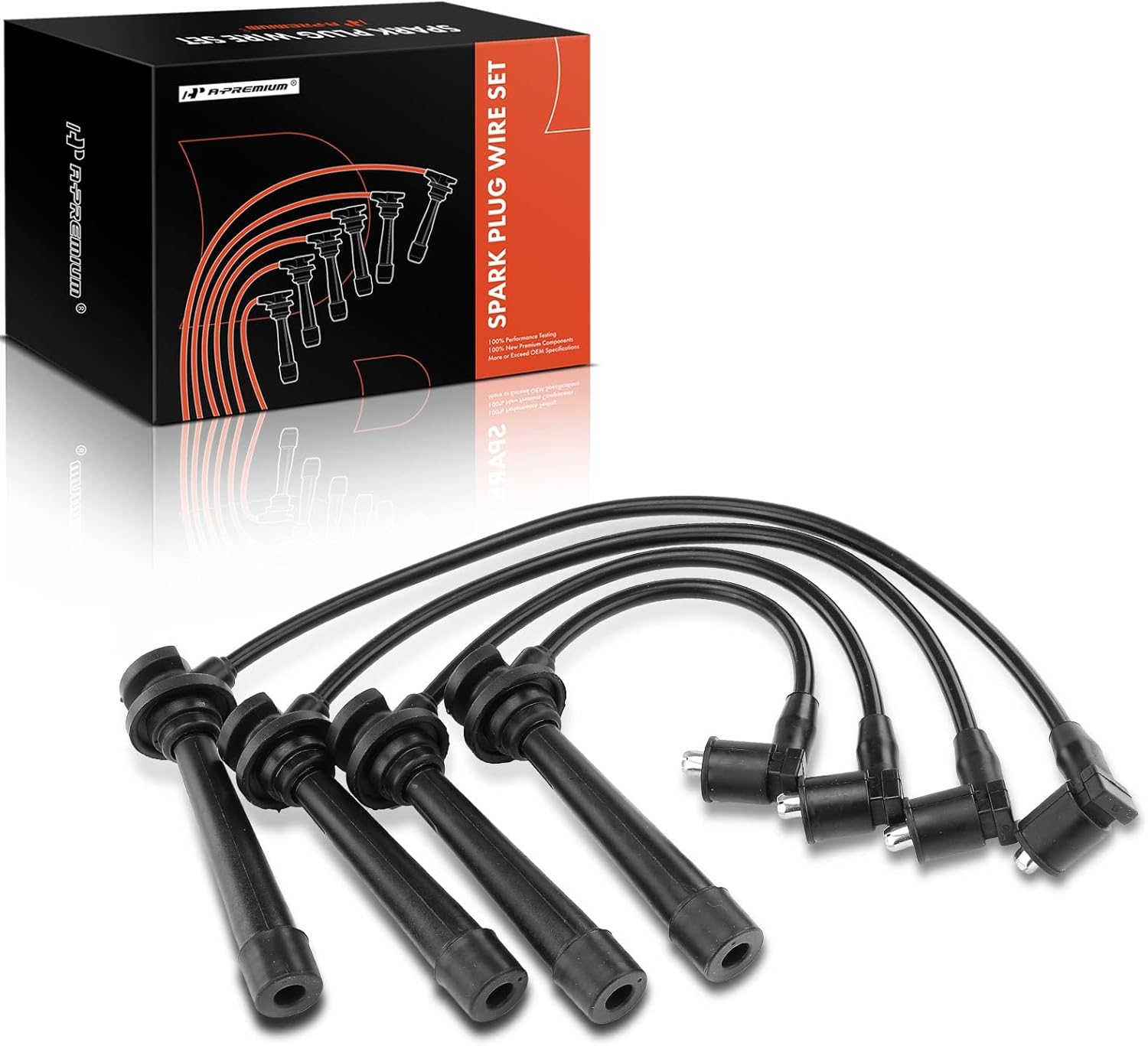 A-Premium Ignition Spark Plug Wires Set of 4 Compatible with Kia Rio 2001 2002 2003 2004 2005 1.5L 1.6L Naturally Aspirated
