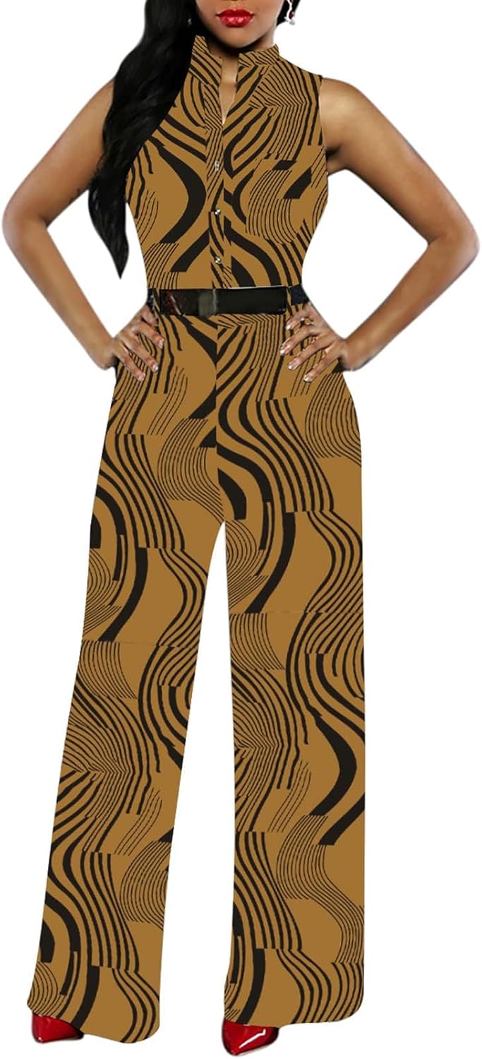 Pink Queen Women Jumpsuits V Neck Button Down Sleeveless Wide Leg Long Pants Romper