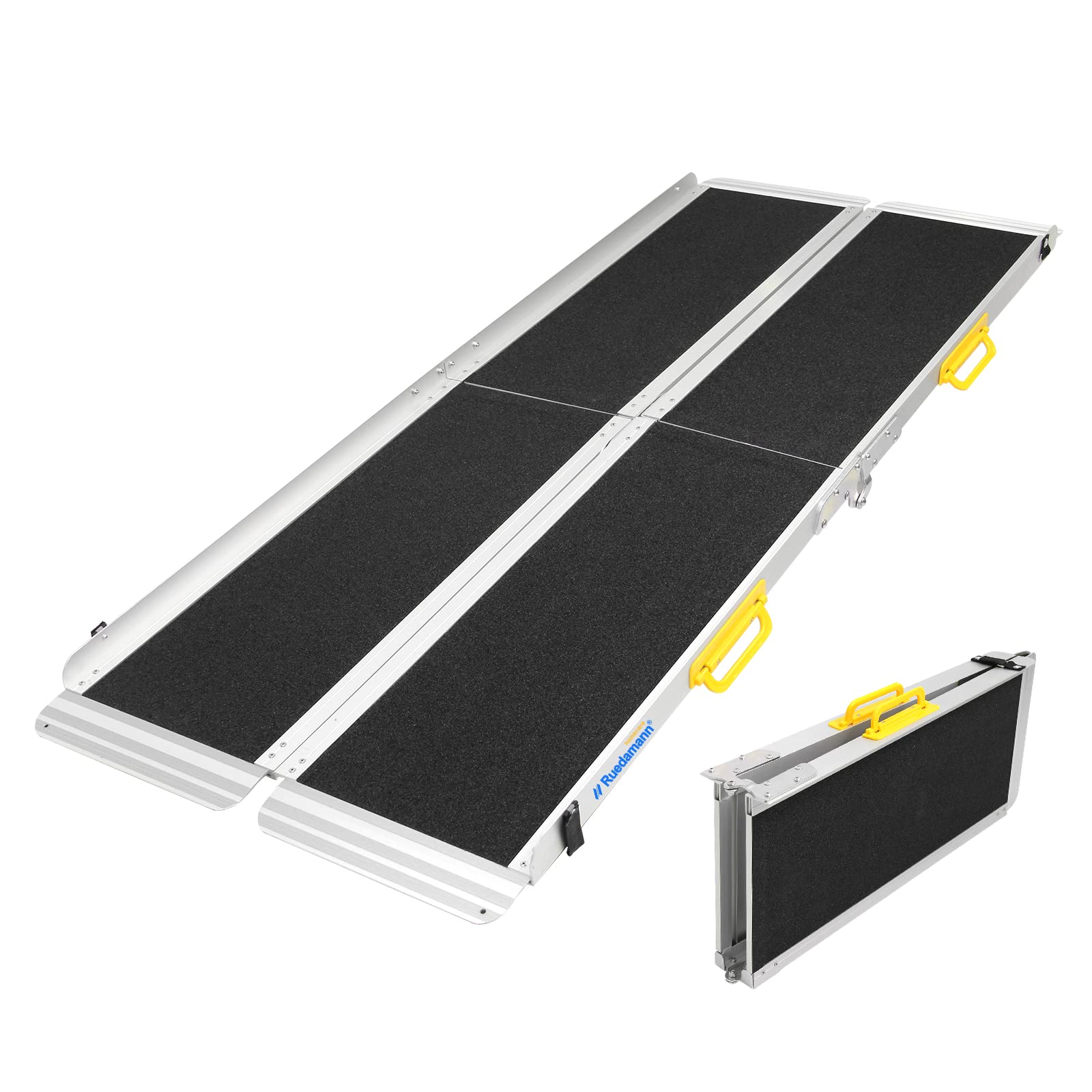 Ruedamann 6'L×27.8" W Extra Wide Non-Skid Aluminum Wheelchair Ramp, Holds Up to 600 lbs,Lightweight Two Pieces Separated Folding Portable Loading Ramp