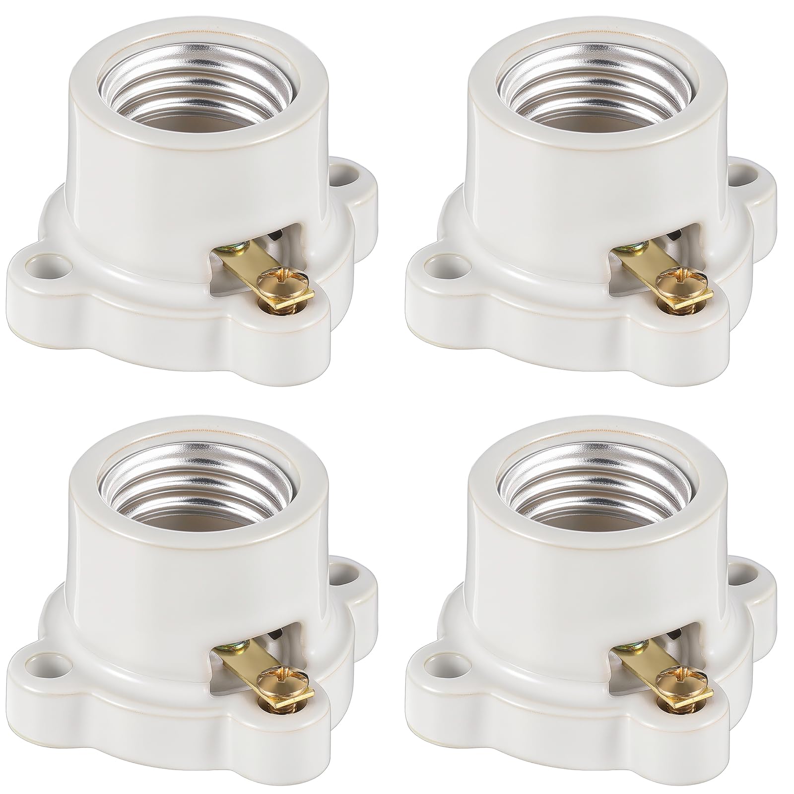 Saysurey 4 Pcs Porcelain Lamp Holder Socket E26/E27 Medium Keyless Threaded Socket with Two Hole Flanged Mounting 660W 250V Medium Base Lampholder Cleat Sockets for Indoor Garage Closet Lighting