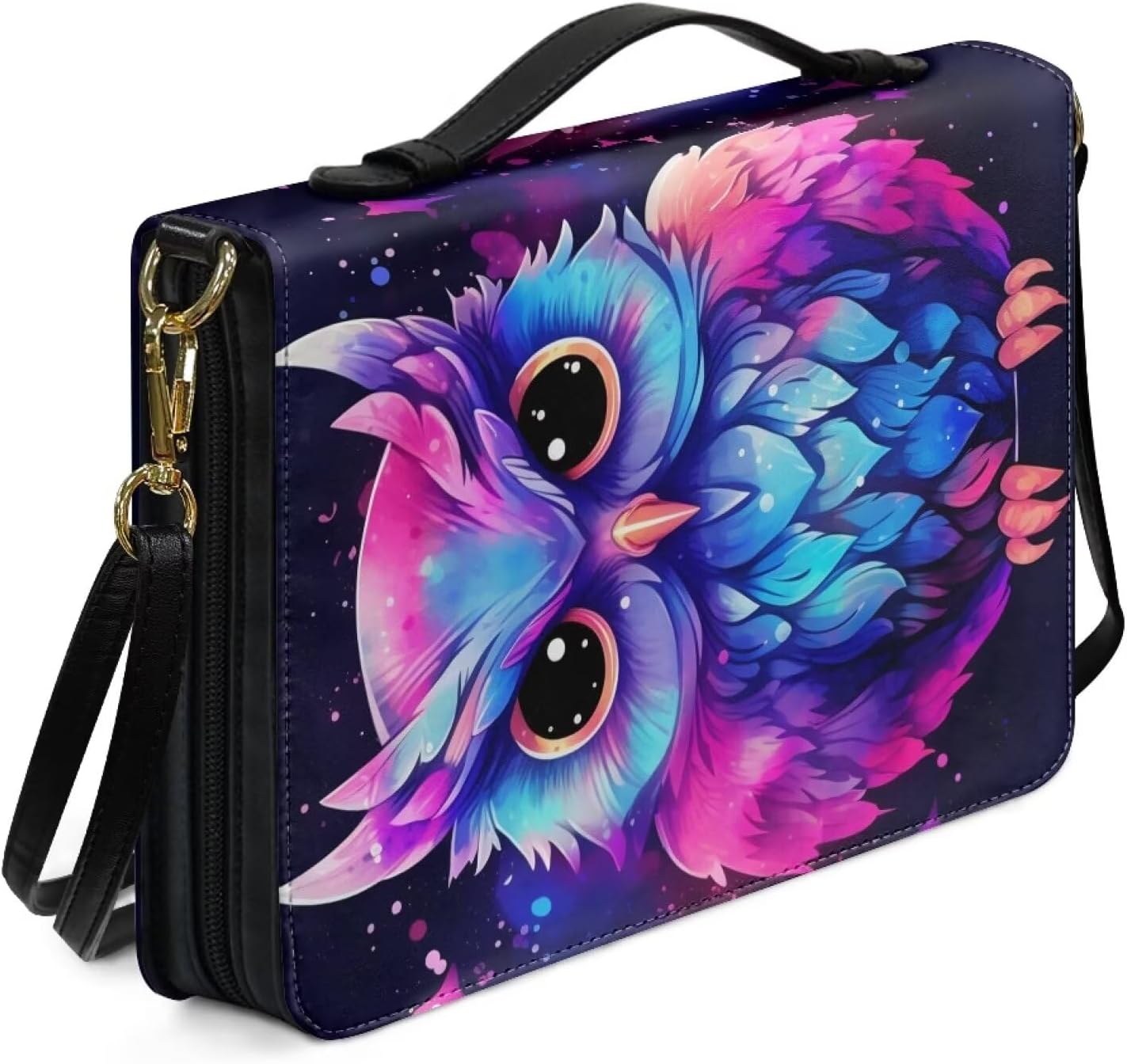 Cartoon Owl Bible Tote Bag, Women's Bible Cover with Zipper and Pen Slots Stylish Lightweight Zip Wallet Organizer Bible Protective Covers Church Bag Thanksgiving Gift, Size XL