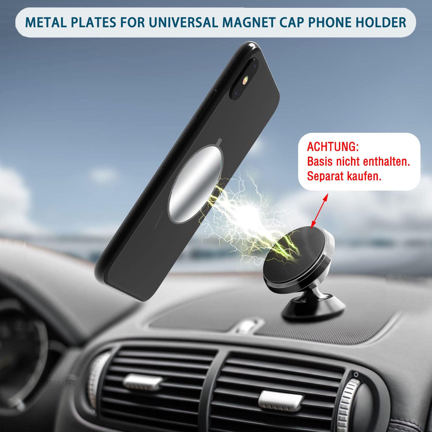 Metallplatte Metallplättchen Selbstklebend, 6 Stück Handy Metall Platte Selbstklebende Set, Mit Starkem Kleber für Magnete Kfz Zubehör Handy Handyhalterung Auto, Schwarz + Silber