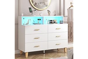 White Dresser for 50 Inch TV for Bedroom, Modern Dresser with LED...