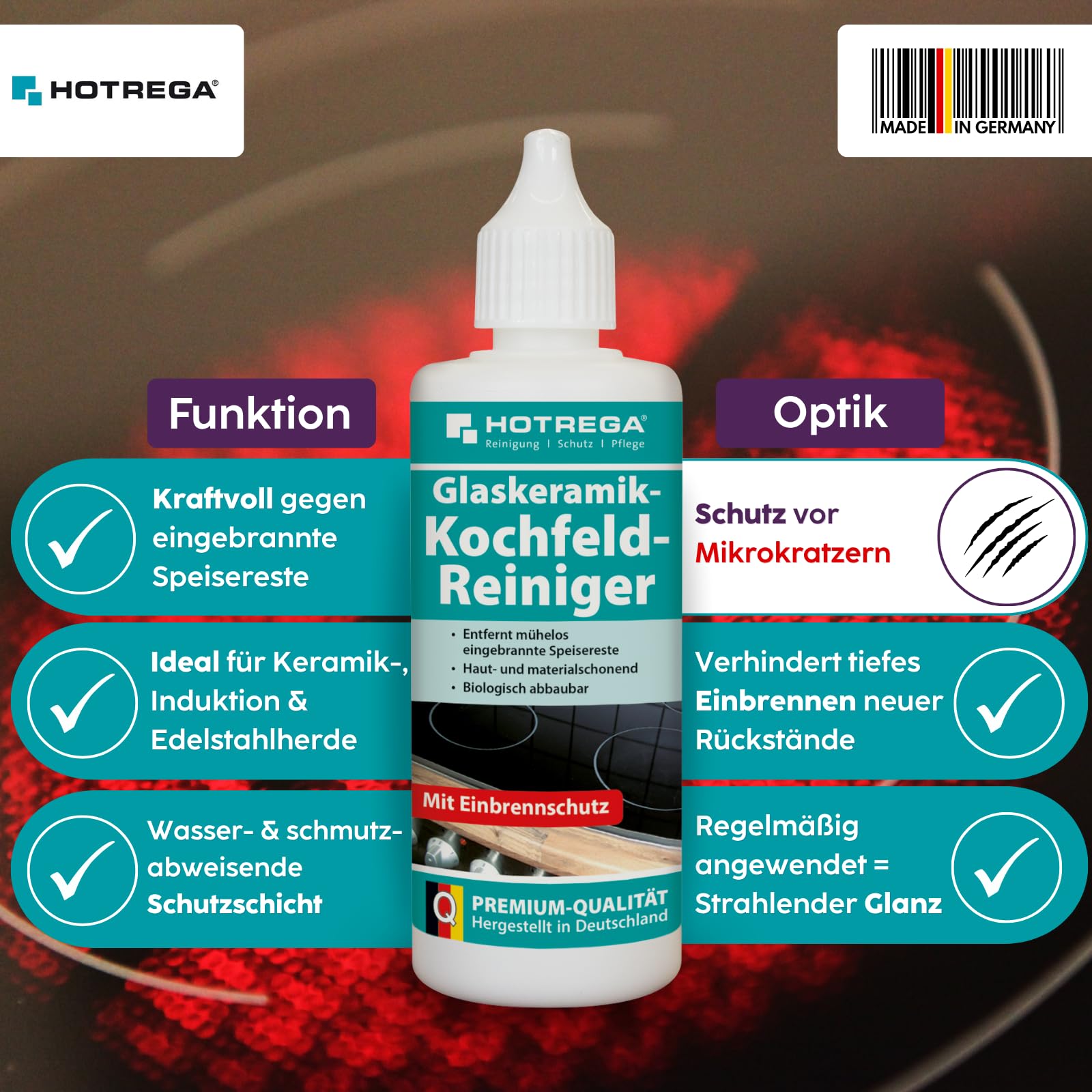 HOTREGA Küchenpflege-Set matt | Reiniger für Küchenfronten & Edelstahl | Glaskeramikreiniger + Küchen-Totalreiniger | Inklusive Mikrofaser-Pflegetuch | pH-neutral & Streifenfrei | Made in Germany