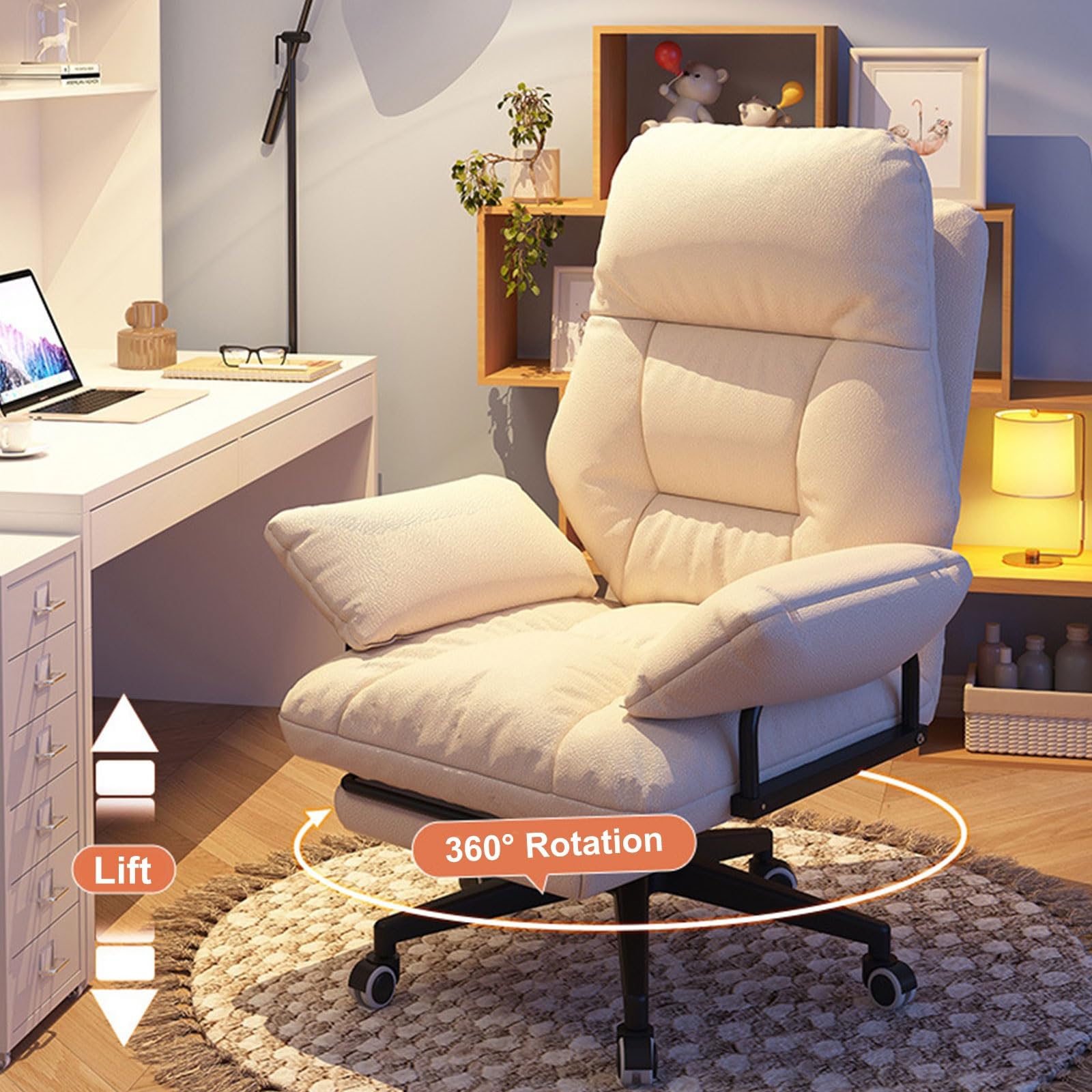 Ergonomiczne krzesło biurkowe z miękkim wyściełanym siedziskiem i kółkami z regulacją wysokości, do domowego biura, ciemnoszare, relaksujące krzesło komputerowe