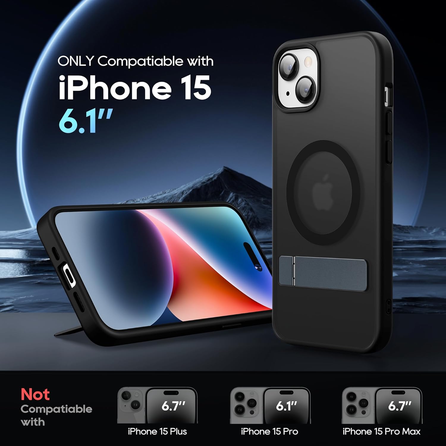 Magnetic Case for iPhone 15 Case with Stand, Slim Kickstand with Screen Protector Compatible with Magsafe Shockproof Translucent Matte Cases Phone Case Cover 6.1-Inch (2023), Black - Image 2