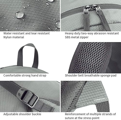 Miniatura 4 de FENGDONG Mochila de senderismo pequeña de viaje plegable impermeable de 35L para hombres y mujeres