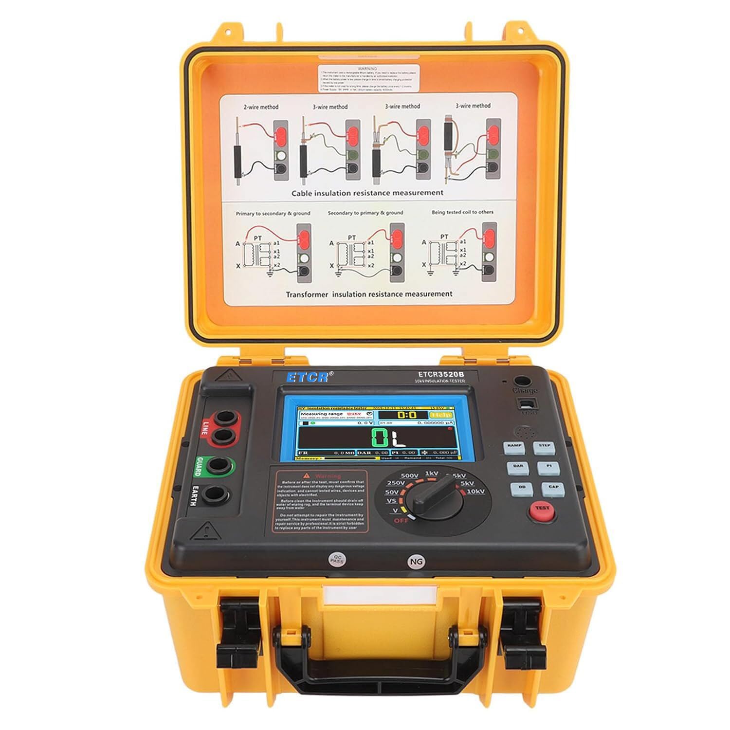 ET3520B Insulation Resistance Meter High Voltage Insulation Resistance Tester Rated Voltage Up to 10KV | 0.005MΩ-20.0TΩ | Voltage Test DC 0-1000V;AC 0V-700V | Short Circuit Current ≥7mA | 10nF-200uF
