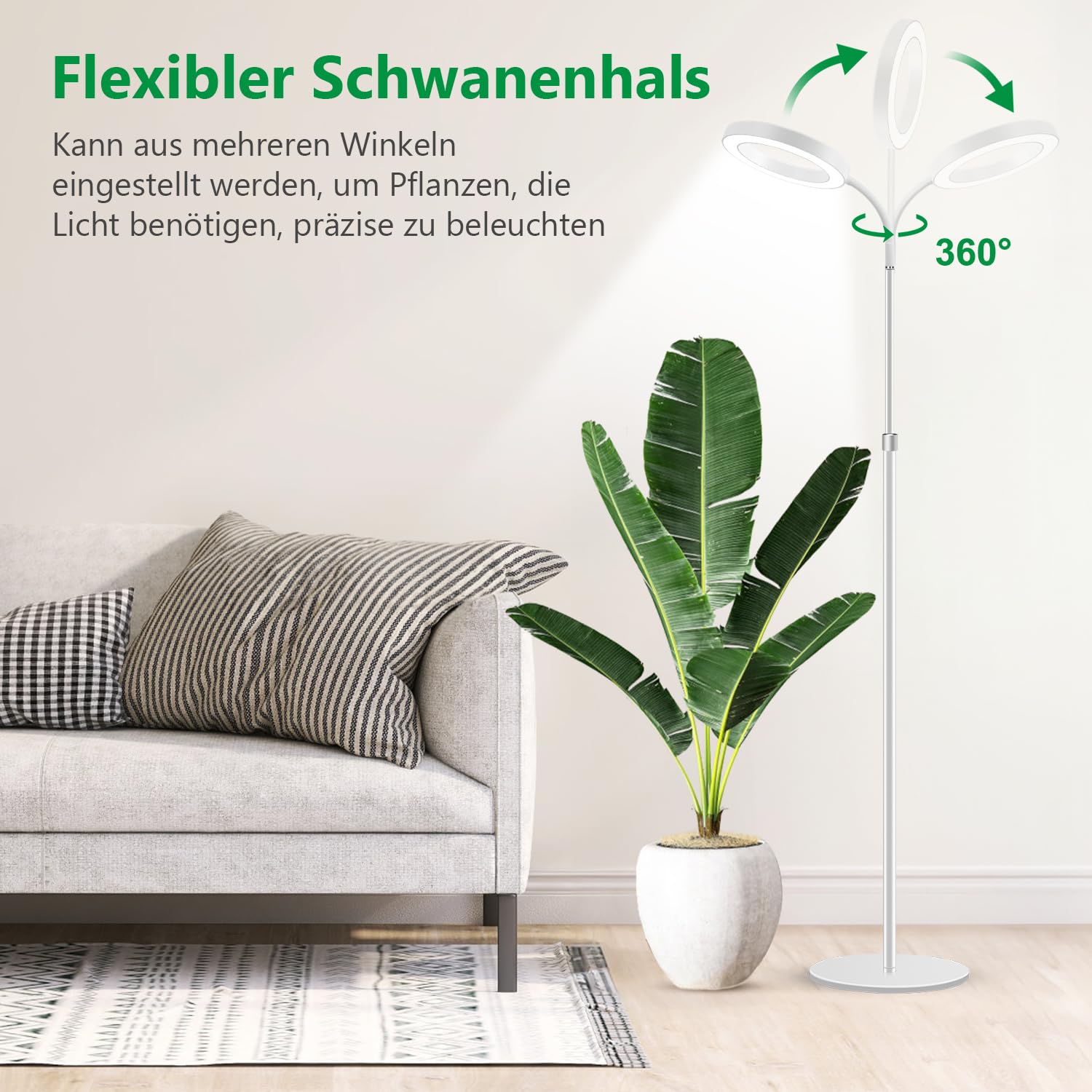 Aumtrly Pflanzenlampe LED Vollspektrum, 170cm Höhenverstellbar Grow Lampe Stehend, Weiß LED Pflanzenlicht mit 6/12/16H Timer, 5 Helligkeitsstufen, 3 Farbmodi Wachstumslampe für Hohe Pflanzen