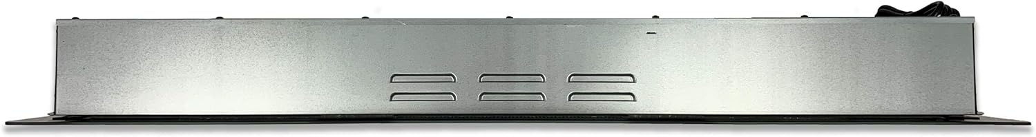 belakang view of the electric fireplace showing the metal casing and ventilation slots.