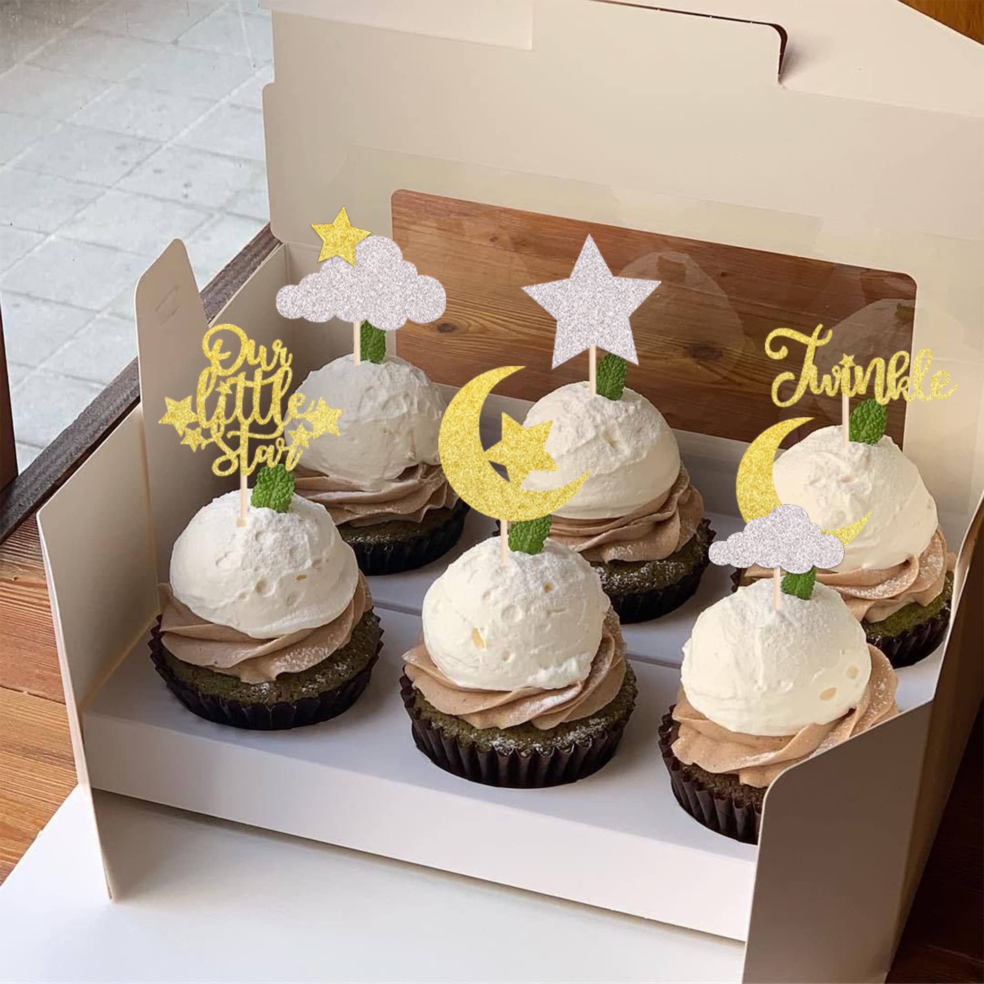 Lot De 42 Décorations De Cupcakes En Forme D'étoile Dorée