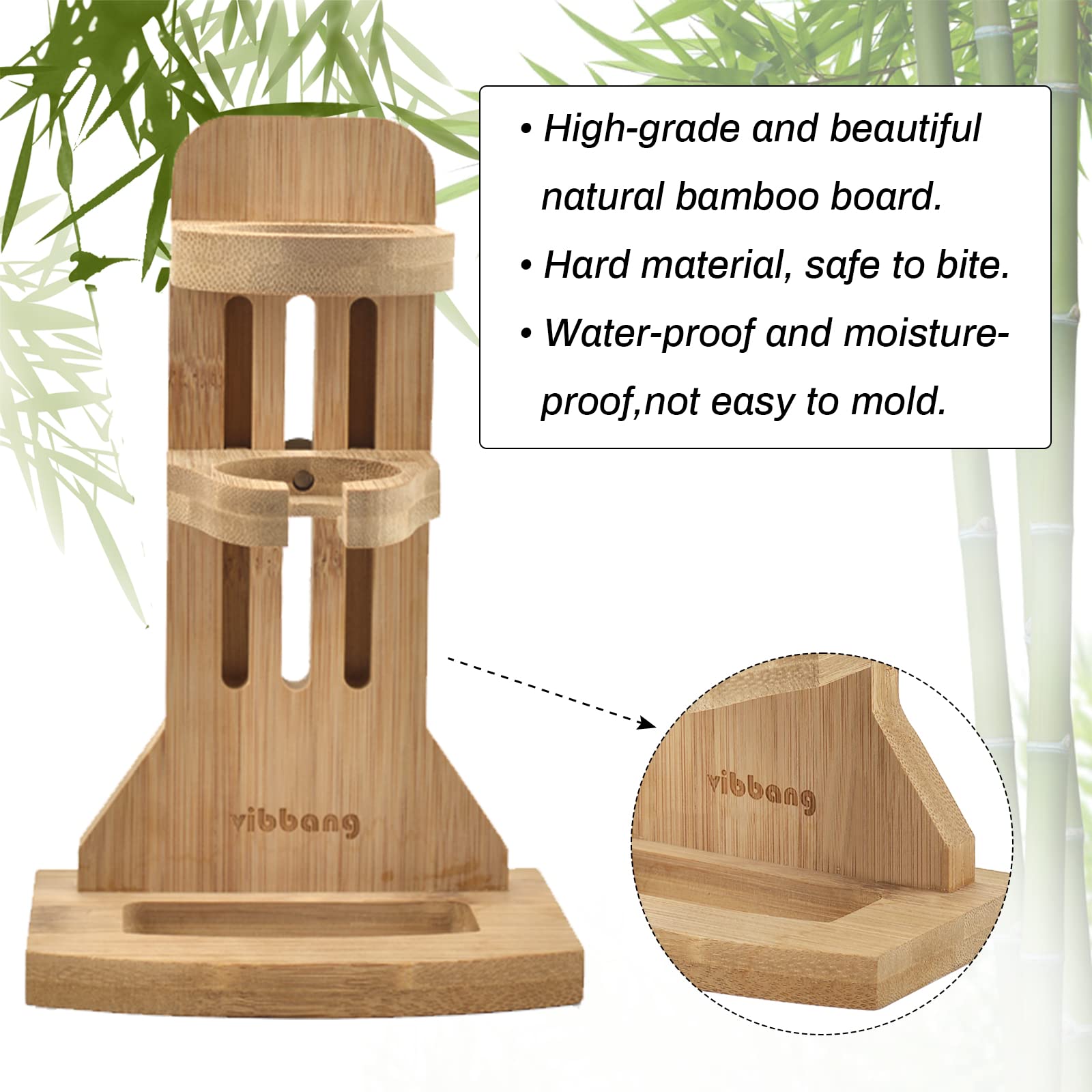 Vibbang Bebedero Hamster, Bebedero Conejo, Dispensador de Agua para Beber Roedores, con Soporte de Madera Ajustable, de Agua Alimentador Cristal para Cobayas Hurones Conejos Pequeños Animales(125 ML)