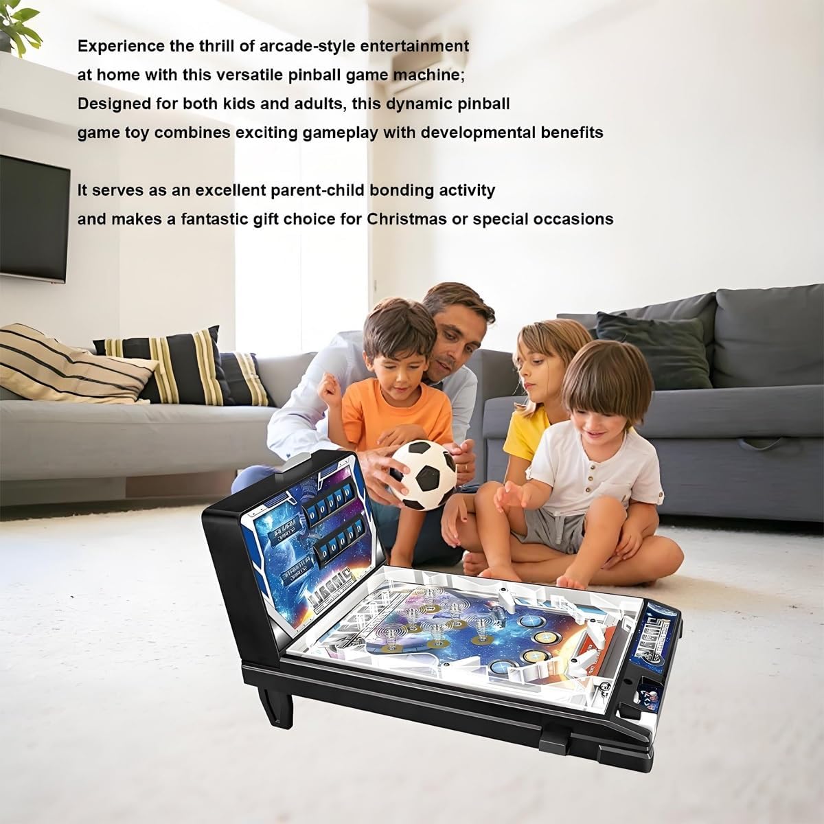 Retro Arcade Electronic Tabletop Pinball Machine - Desktop Ball Shooting Game with Vibrating Bumpers, LED Lights Sound Effects | Portable Mini Pinball | Gift for Ages 4+