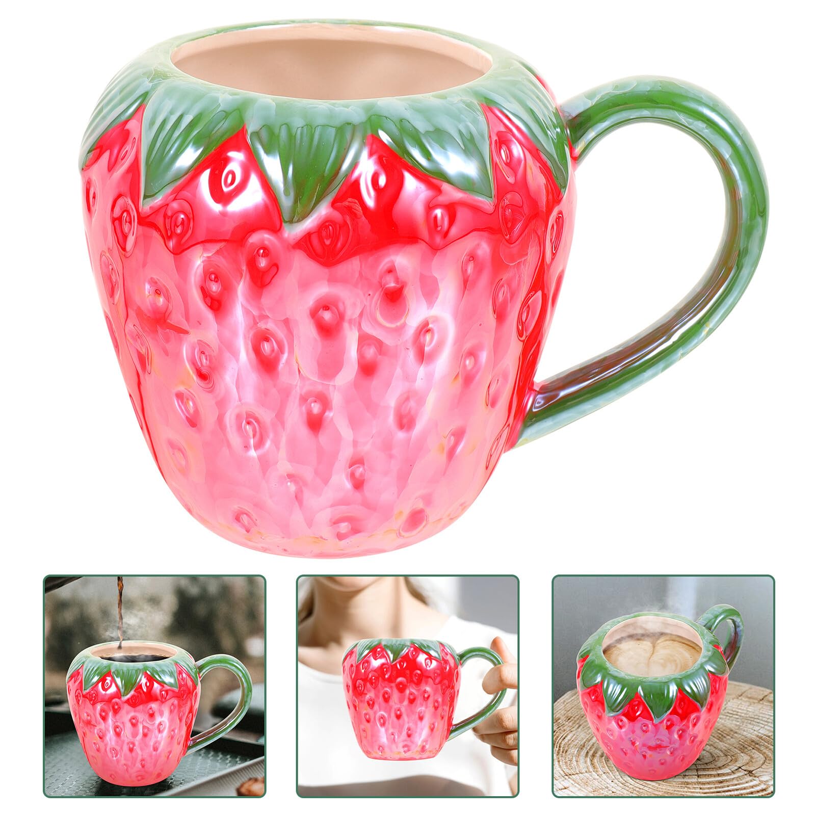 PRETYZOOM Taza de Cerámica Forma de Fresa para Cocina, Asa y Apta para Lavavajillas, Adecuado para Café y Bebidas Desayuno