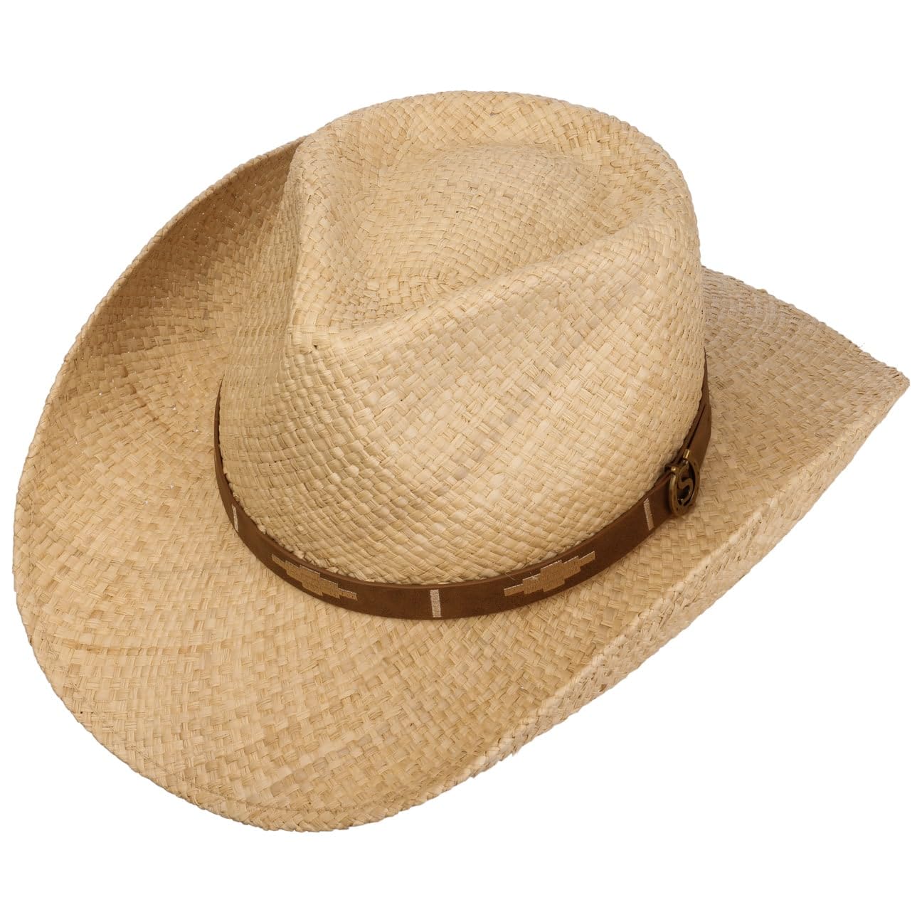 Stetson Chestercole Cappello Western di Paglia Rafia Fascia in Pelle Uomo Primavera Estate