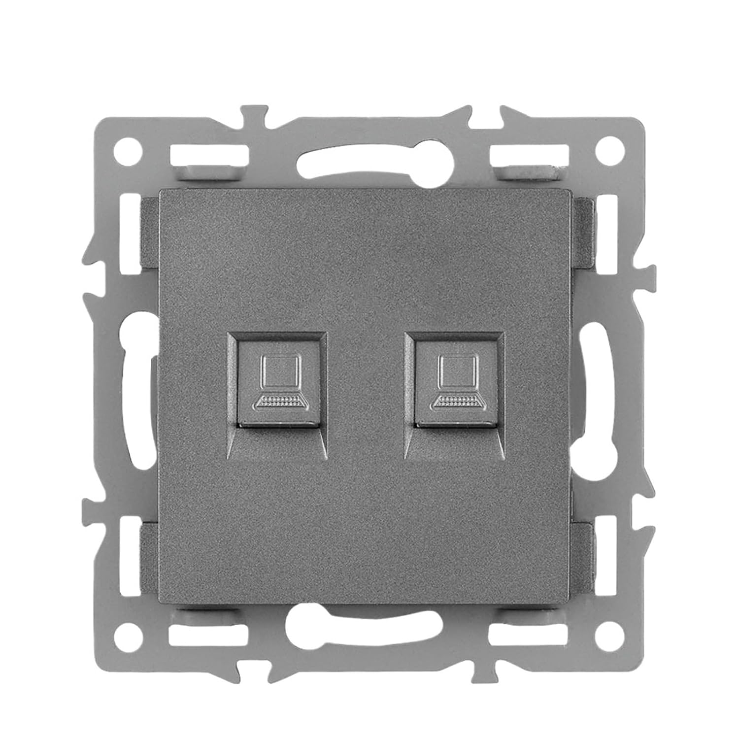 EU Sockets & Switches Set Grey Tempered Glass Panel with LED Dimmer & RJ45 Port |Modular DIY Design(Double Rj45 cat6)