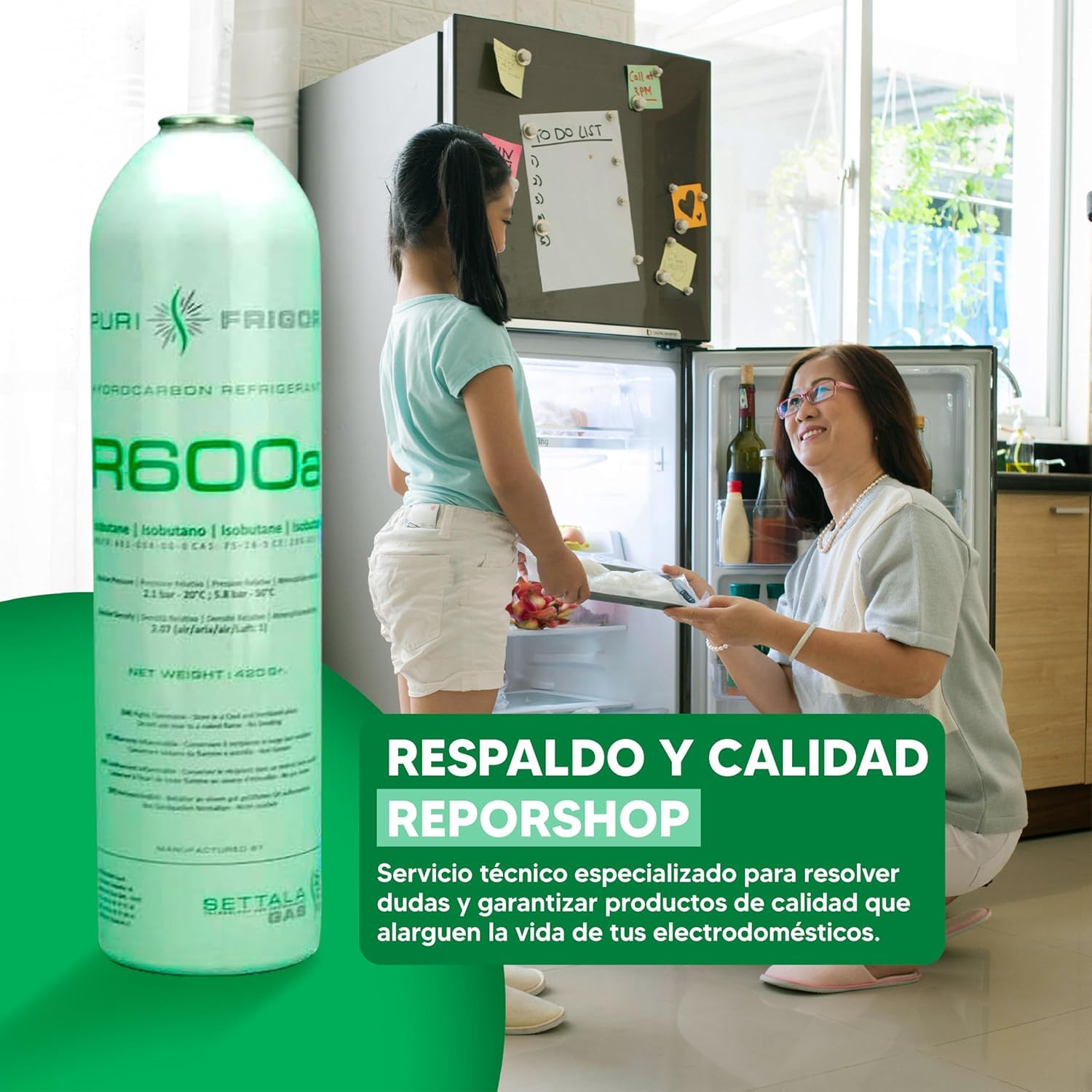 REPORSHOP - Kit Recarga Gas Refrigerante R600a 420g + Manguera de Carga y Válvula de Servicio - Kit para Recargar Nevera, Frigorífico, Freezer, Botellero, Armario Refrigerado